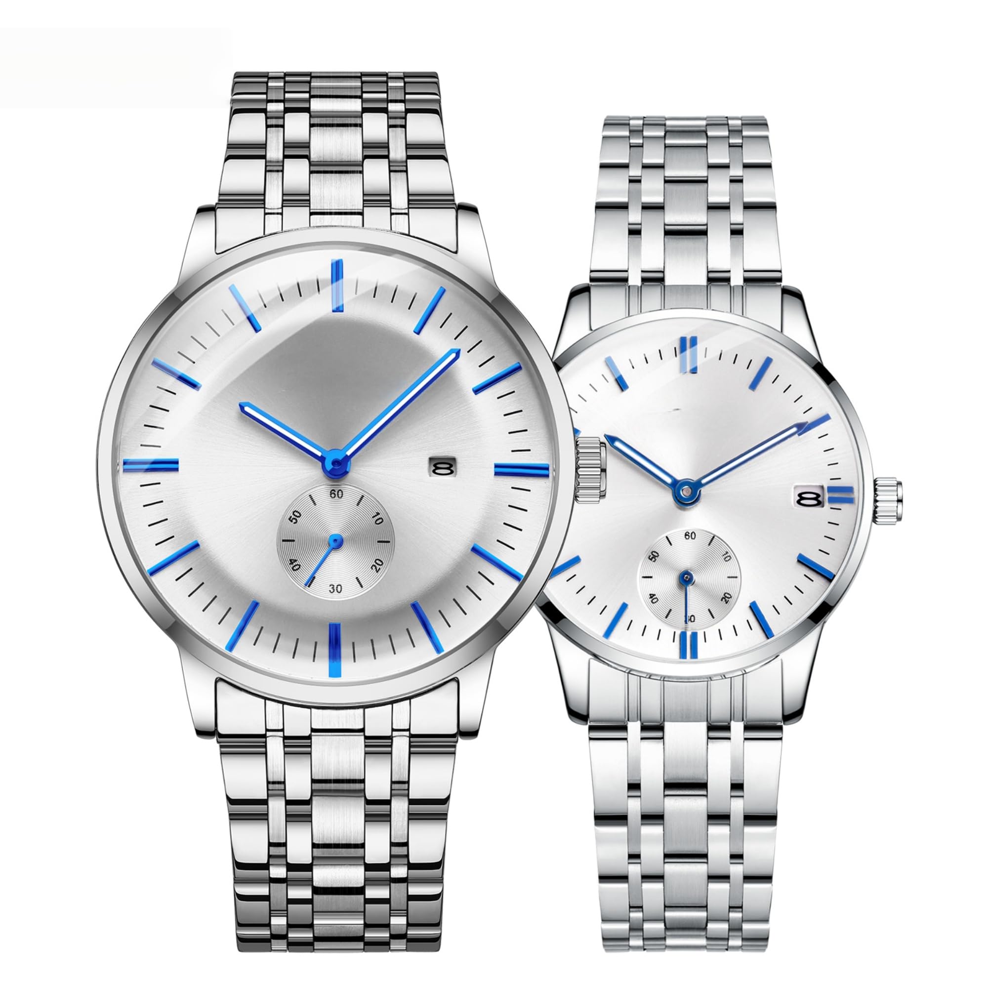 Wasserdichte Armbanduhr für Paare, Uhren, Armbänder, Damen und Herren, mit Armband aus Edelstahl und Datumsanzeige