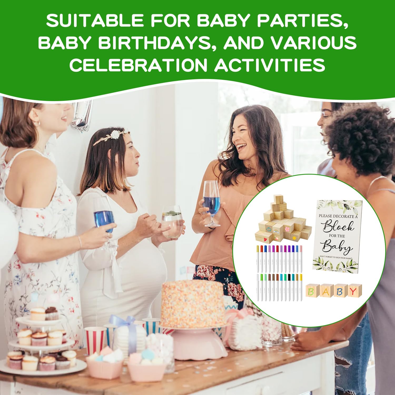 Set di 75 Giochi per Festa Prenatale, Set di Giochi sul Tema del Bambino, Set di Giochi per Baby Shower, in Legno, Decorazione con Penna Colorata, per Festa Prenatale per Ragazzo e