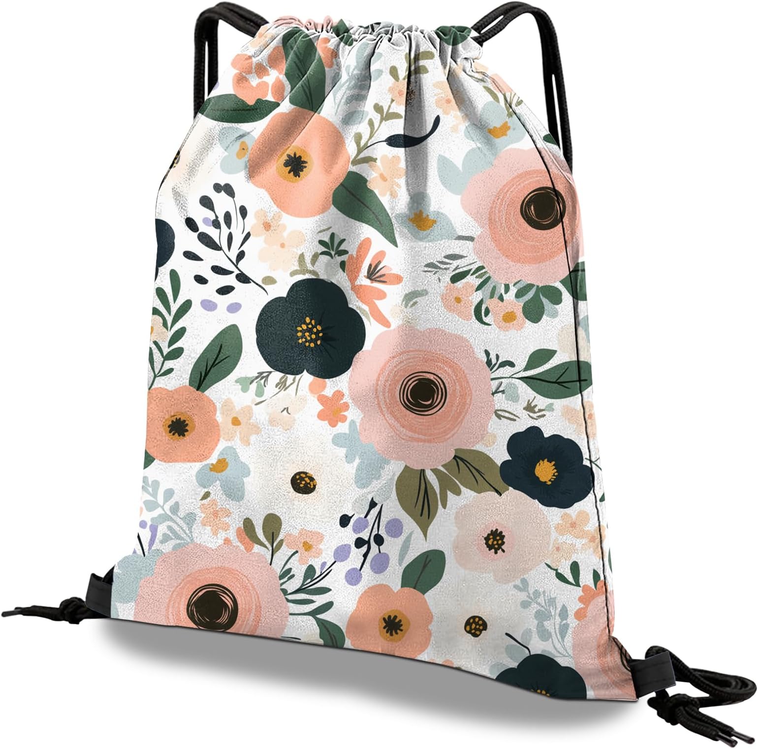Drawstring Backpack Draw String Bag Waterproof for Sports Gym Beach Travel Cute Aesthetic Sackpack Men Women (13"×17")-Floral