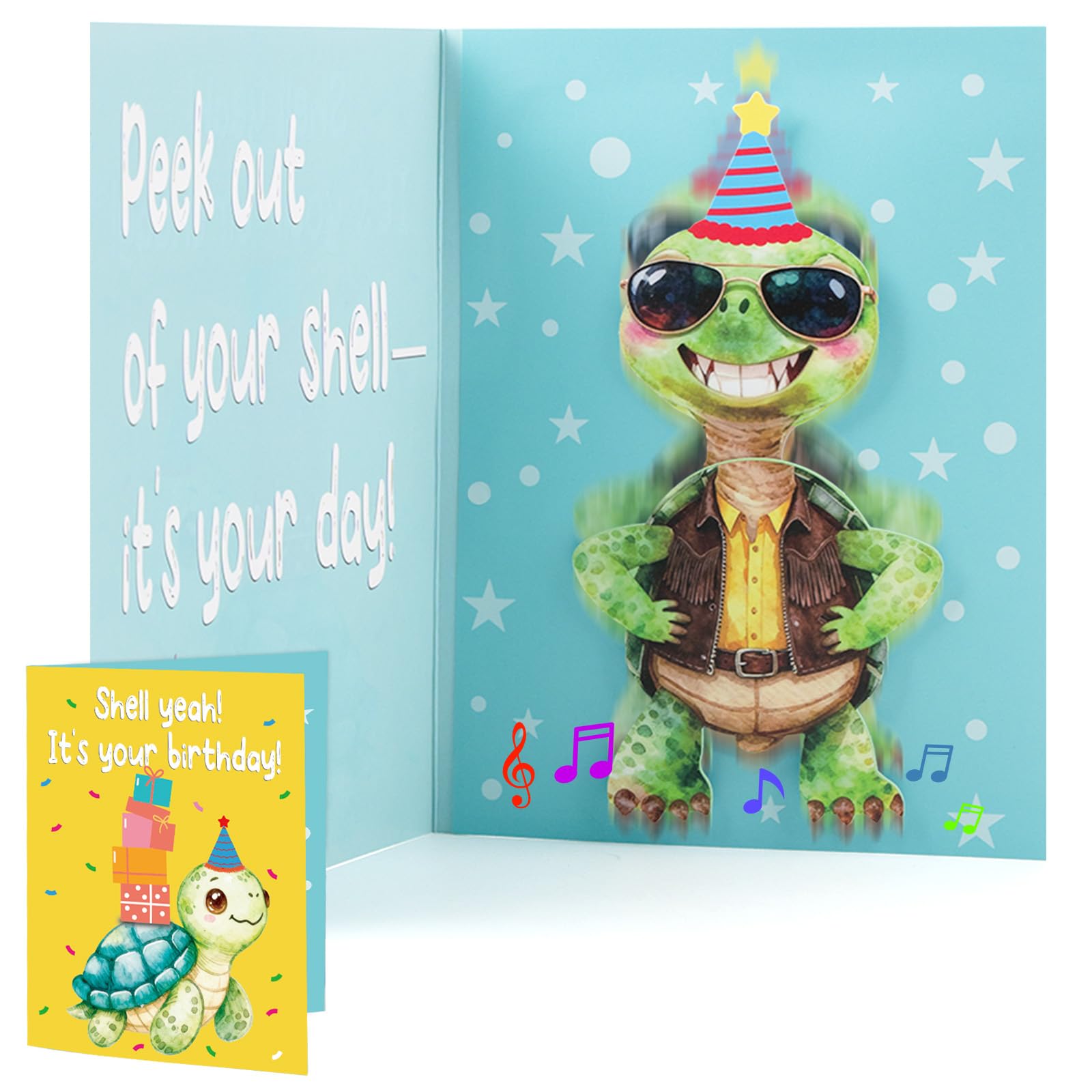mountova Musical Birthday Cards for Boys Girls, Funny Pop Up Turtle Birthday Card with Music and Sound - Interactive Greeting Card for Son, Daughter, Nephew, Brother, Sister