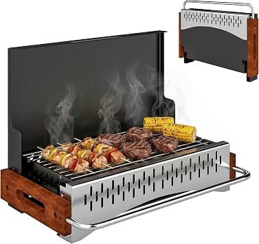Outsunny Portable BBQ Grill, Folding Charcoal Barbecue Grill, Black
