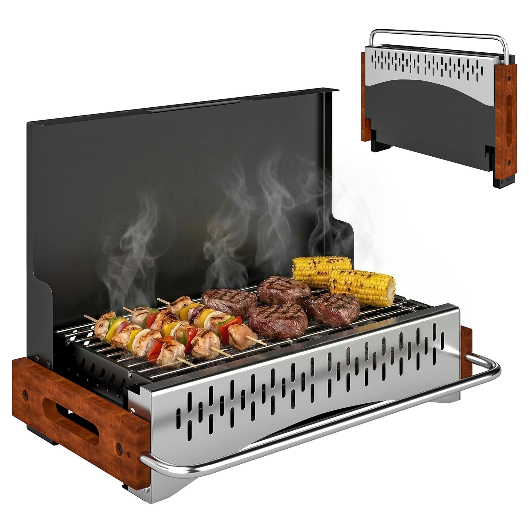 Outsunny Folding BBQ Grill - Portable Charcoal Grill - Briefcase Design - Black