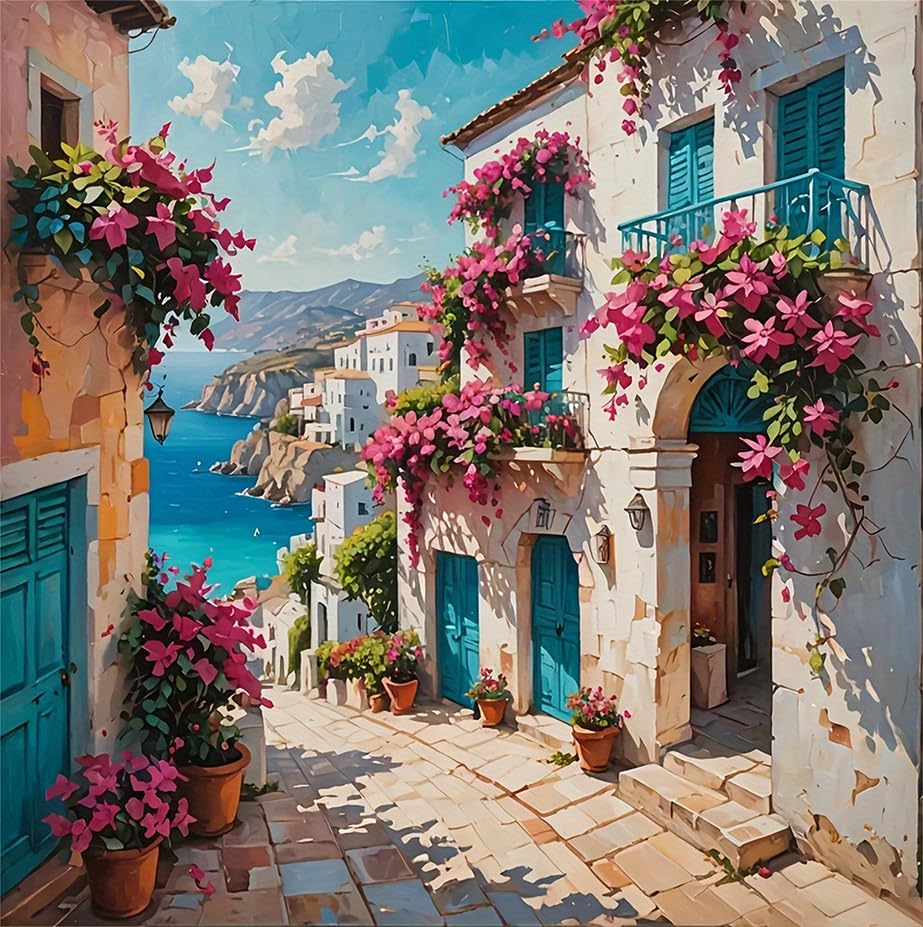 5D DIY Diamond Painting Kit for Adults Landscaping,Diamond Art Kits for Beginner Travel,Painting by Diamonds Seaside,Gem Art Kits Round Drill for Home Wall Decor Gifts for Women, Men (Seaside Street)