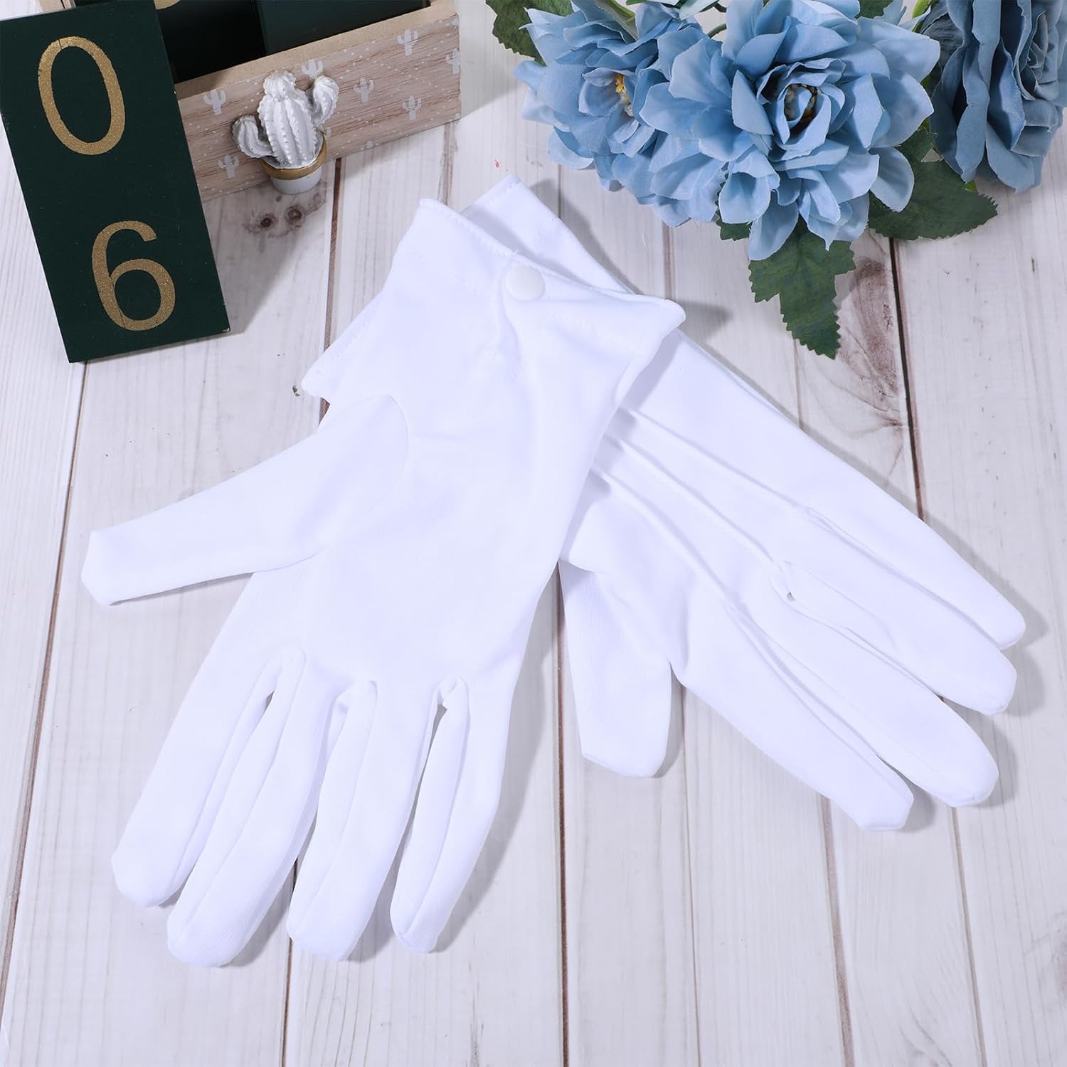 TIESOME Cotton Gloves Men, Women Formal Cloth Gloves with Snap Cuff Uniform Gloves for Marching Band Tuxedo Guard Gloves
