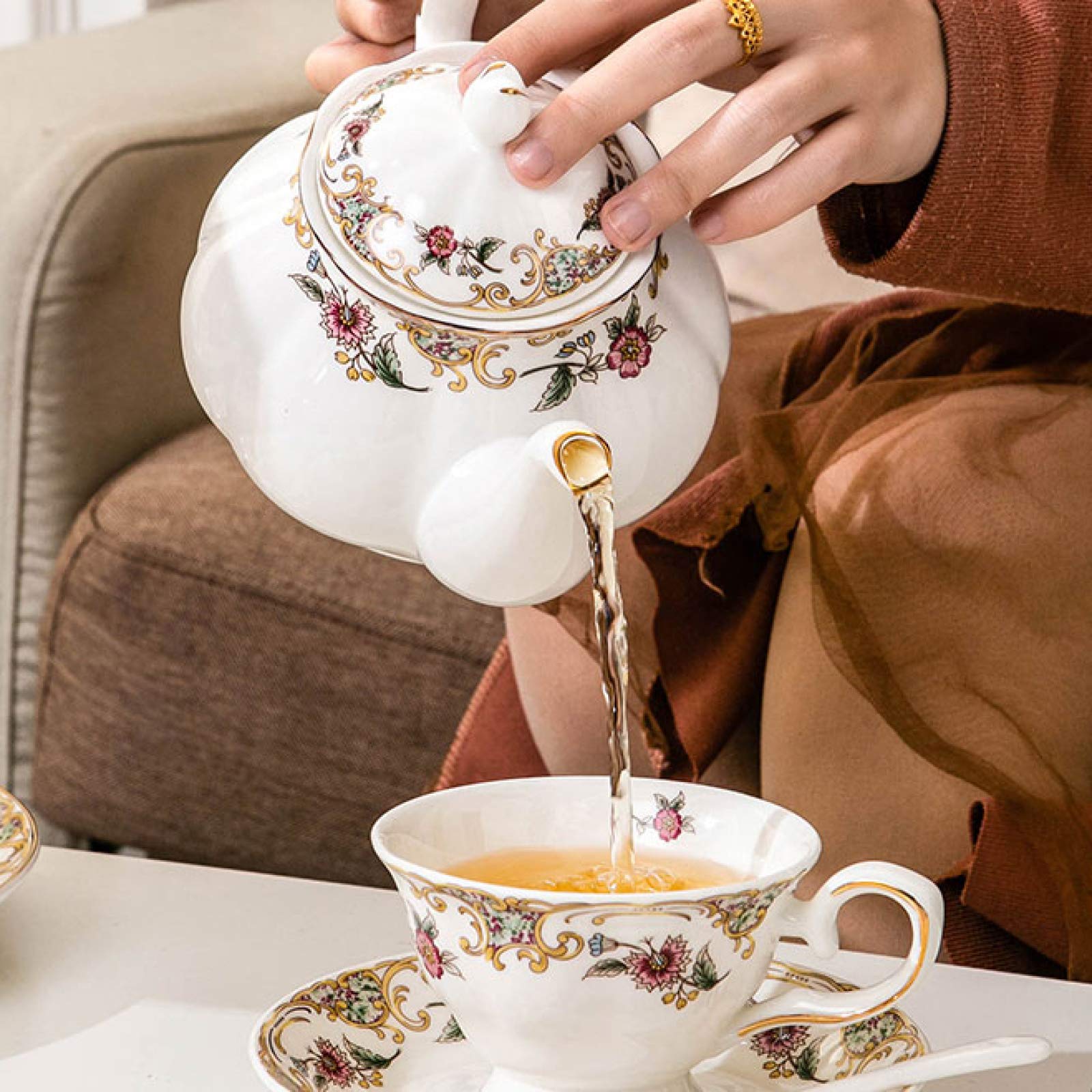 Zestaw Ceramicznych Kubków Do Kawy, Zestaw Do Herbaty Popołudniowej, 6 Filiżanek Do Kawy I Spodków, Cukierniczka, Dzbanek Do Mleka I Czajniczek Do Herbaty