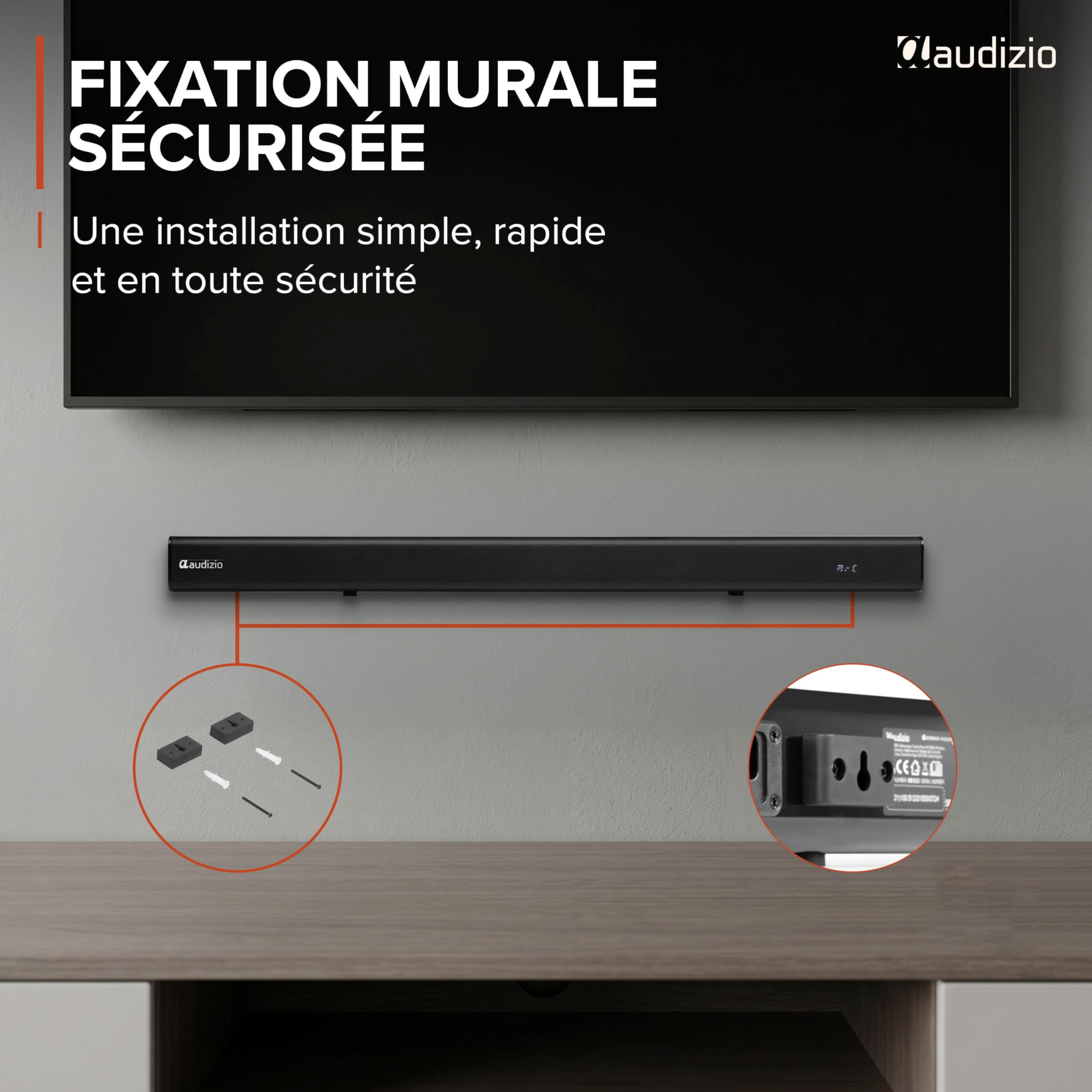 Audizio SB82S Barre De Son avec Caisson de Basse Filaire Bluetooth 5.3 HDMI Arc 120W, Soundbar 2.1 80 cm Optique, USB, AUX, Son TV Plus Puissant avec des Basses Profondes, Films, Musique et Jeux