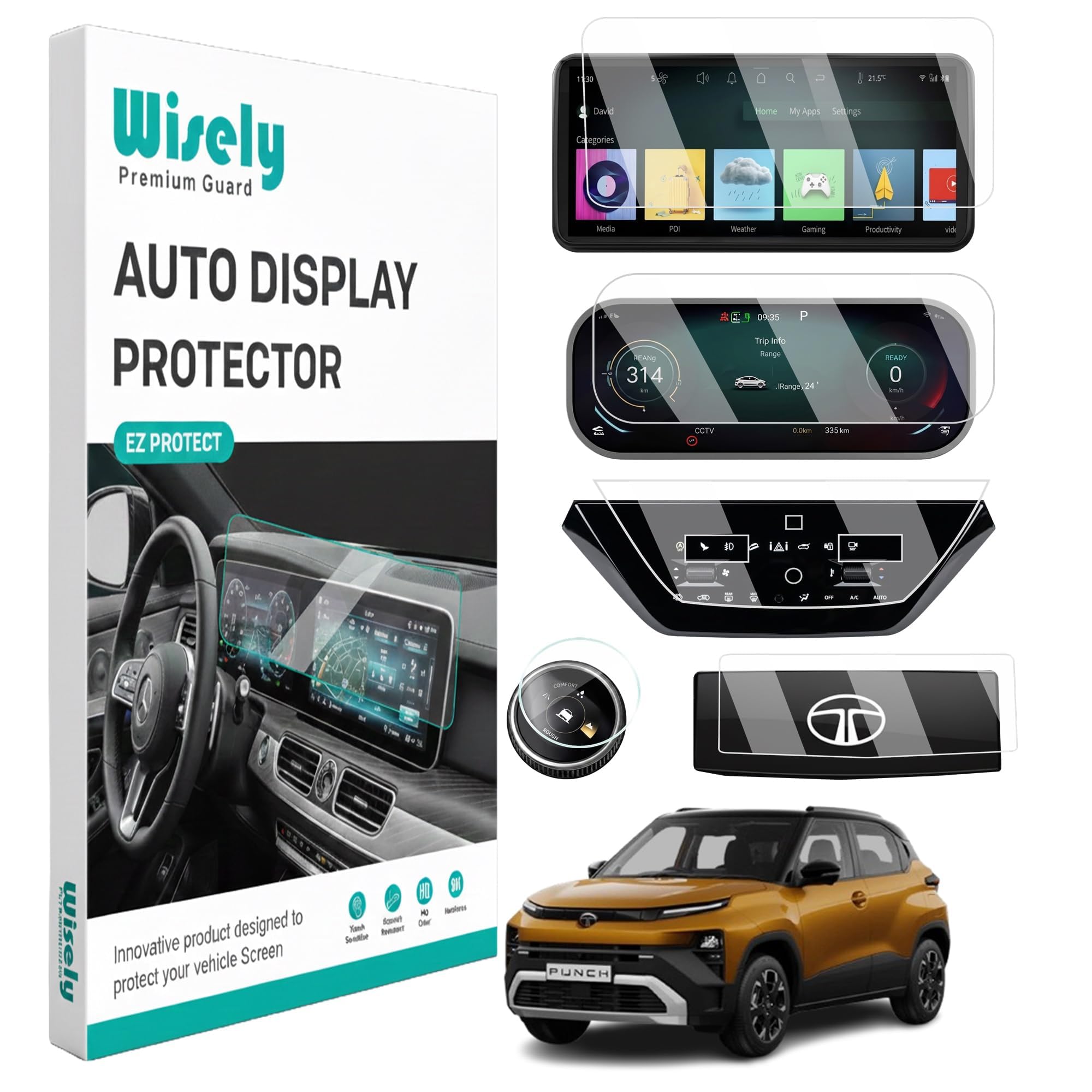 Wisely 5Pcs - Screen Guard for TATA PUNCH EV (2026) Car EMPOWERED/EMPOWERED+S 10.25 Inch Display Infotainment System+ 10.25" MID + DIGITAL STEERING + AC PANEL + GEAR KNOB Protector Accessories-image-18