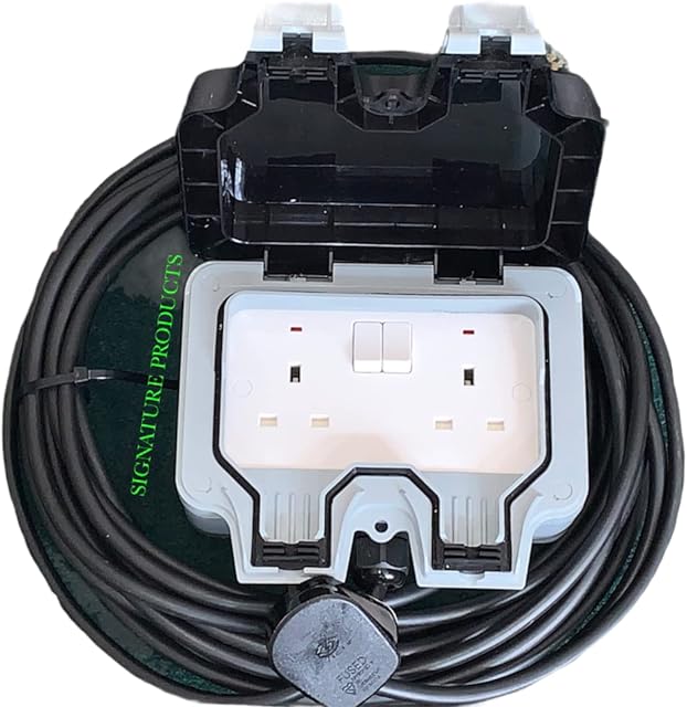 Outdoor Garden Extension Lead Socket IP66 Rated 1m to 25m Black Cable ALL LENGTHS (20M)