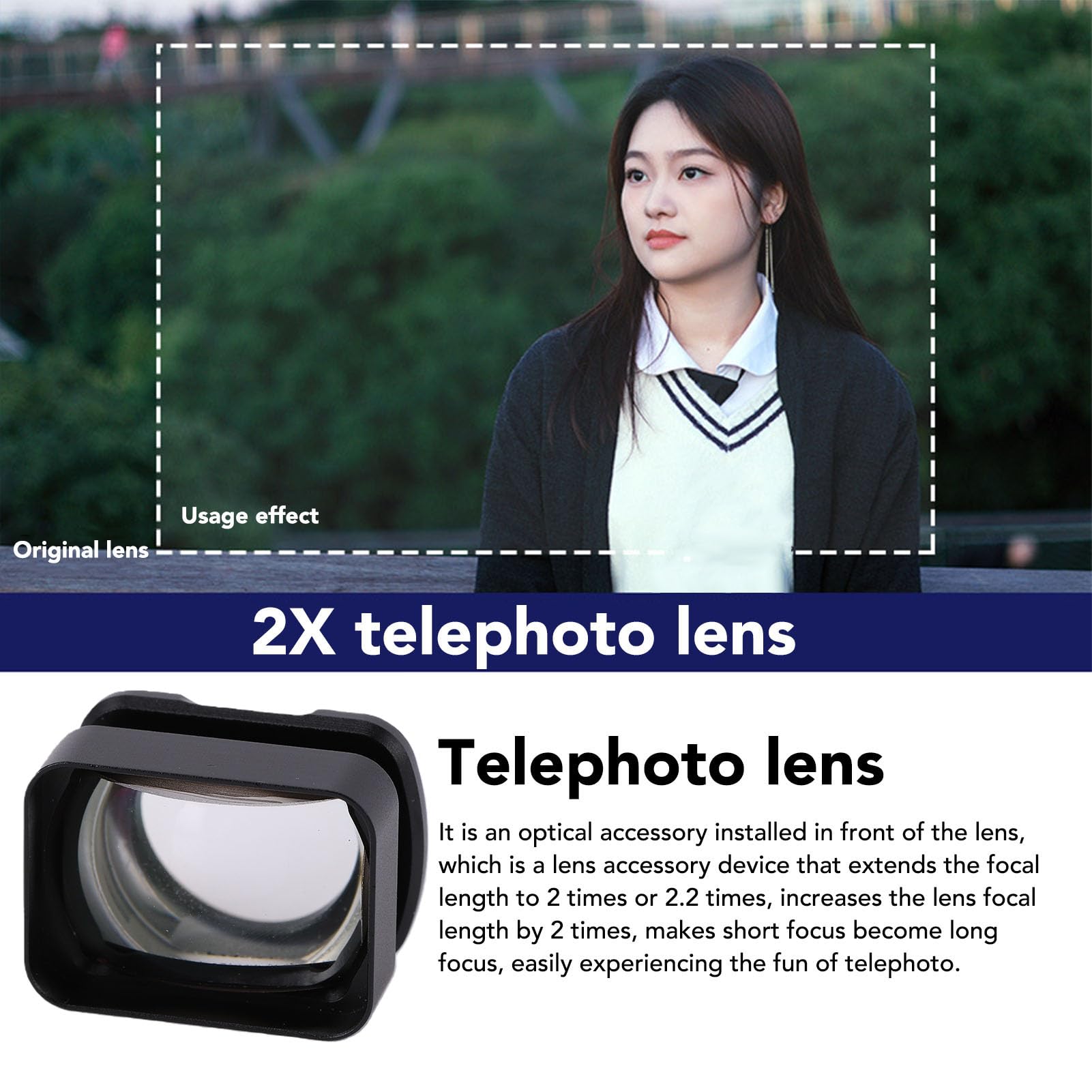 Lente de Teleobjetivo de 2X Zoom para Bolsillo 3, Fotografía de Larga Distancia 3 Lente, Montaje Magnético 2X Lente de Lupa Filtro para Bolsillo 3