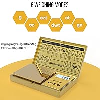 Vista 3 de WEIGHTMAN Báscula digital gramos, escala de bolsillo de 7.05 oz/0.00 oz, chapado en titanio dorado, pantalla LCD retroiluminada, mini báscula