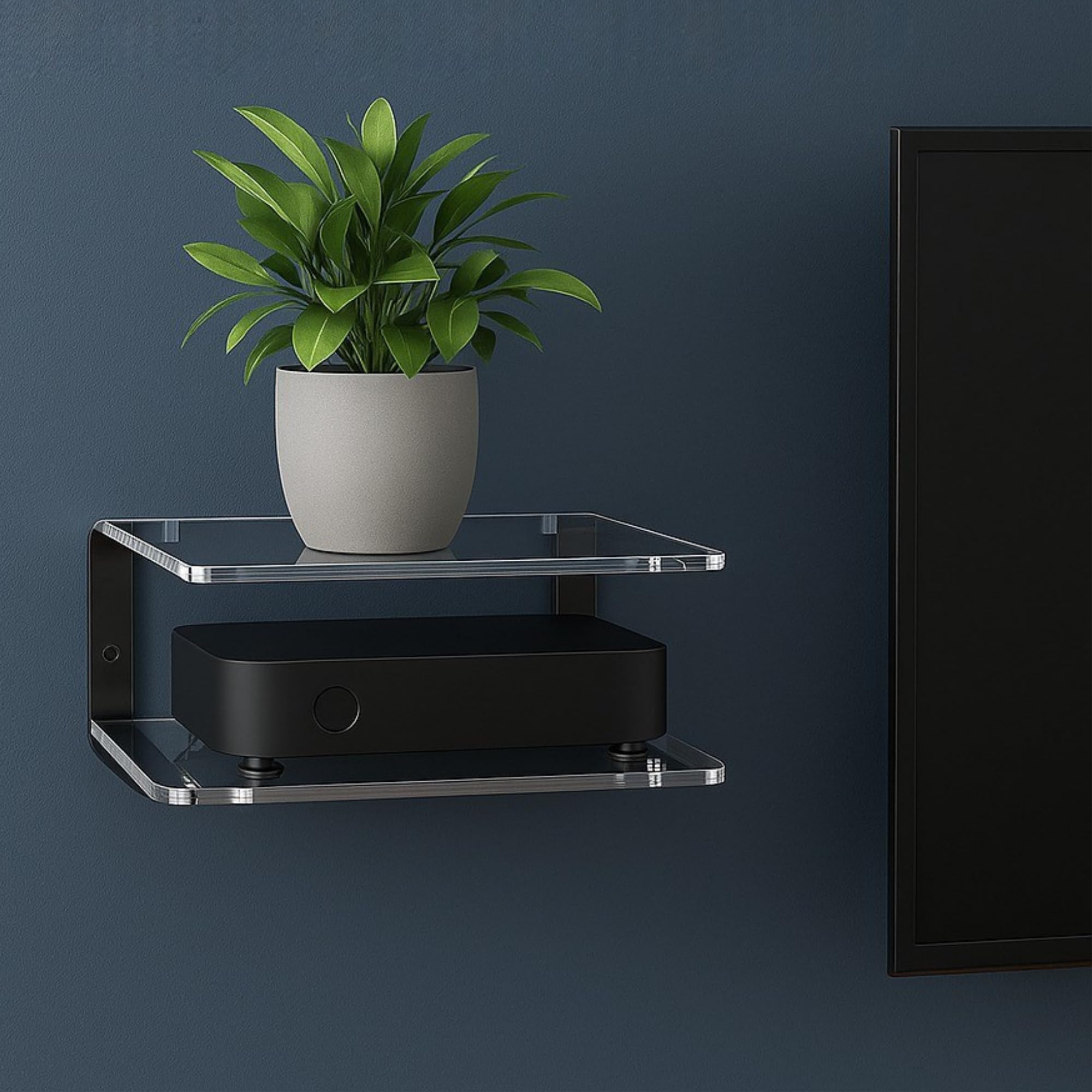 Leo Set Top Box Stand | Transparent Acrylic TV Setup Box Stand | WiFi Stand Wall Mount | Heavy-Duty Metal Support | Universal Wall Mounted Shelf for DTH, Router & Streaming Devices-picture-29