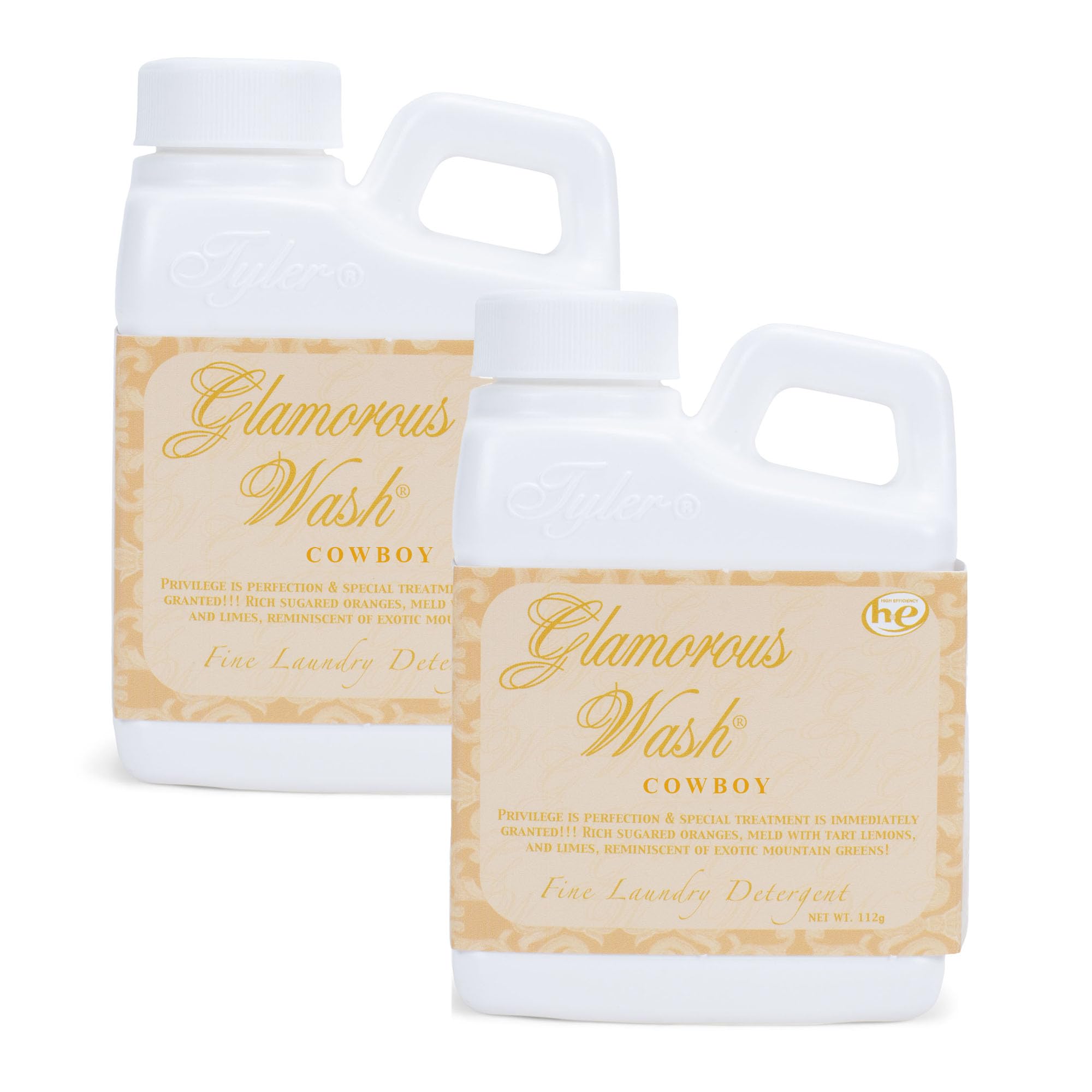 Tyler Candle Company Glam Wash 4 oz Fragrant Scented Luxurious HE Fine Laundry Detergent, Pack of 2, Cowboy