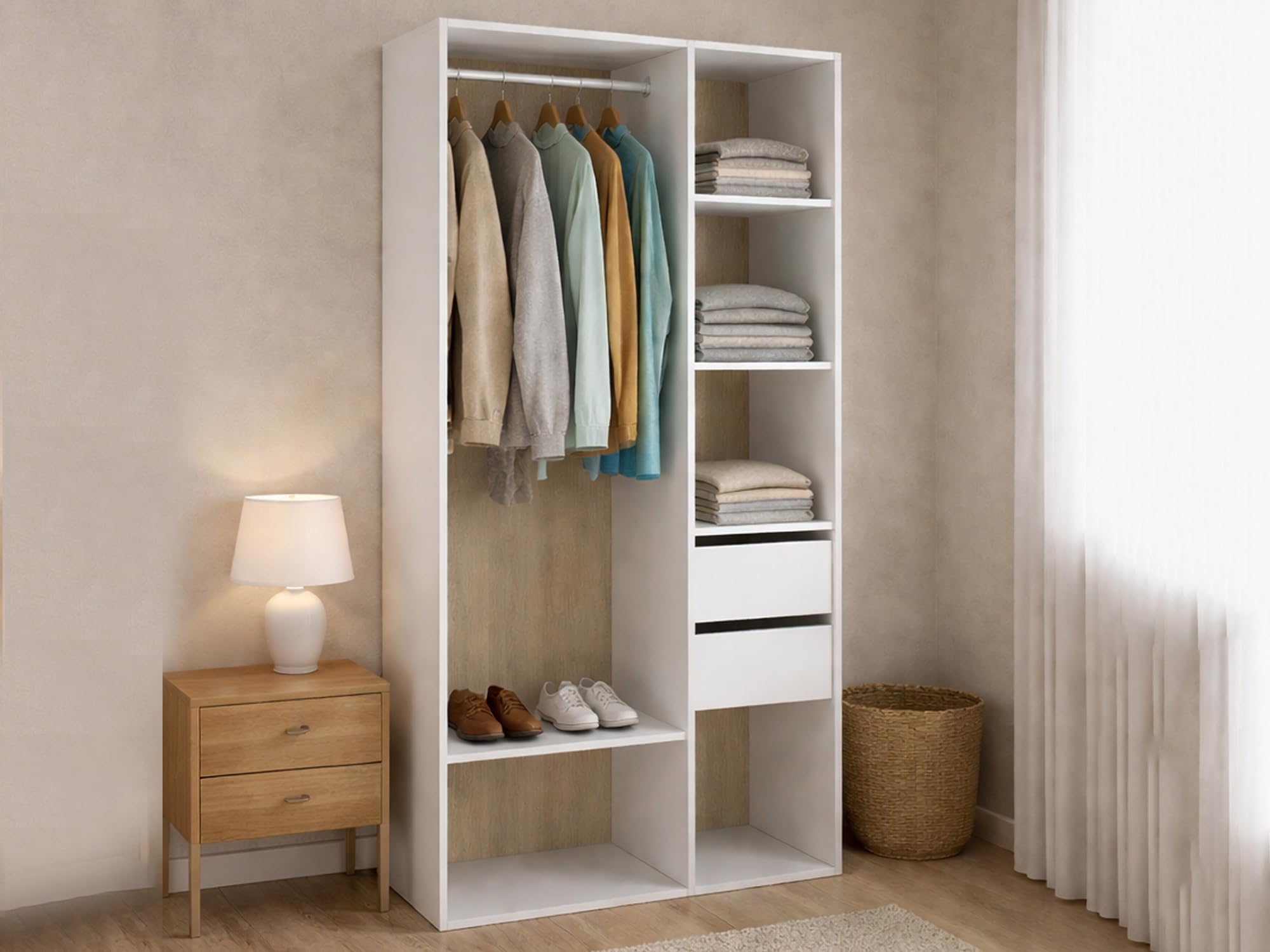 Dmora Guardaroba Grande Borla, Mobile Camera da Letto, Cabina portabiti, Armadio Appendiabiti, 98x45 h205 cm, Bianco e Rovere