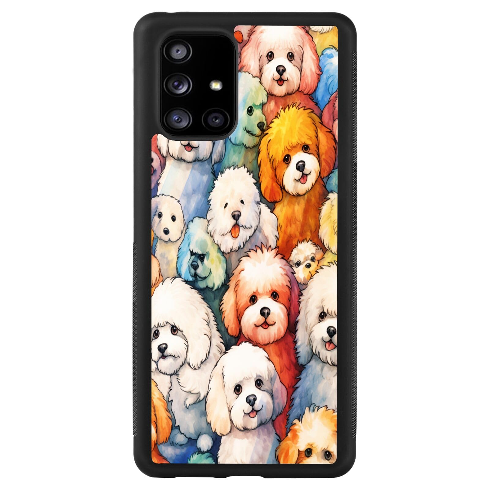 Case Compatible with Samsung Galaxy A91 Bichon Frize Dog Designer Art19 Pattern Black Rubber Full Body Protection Drop Protection Non-Slip Cover