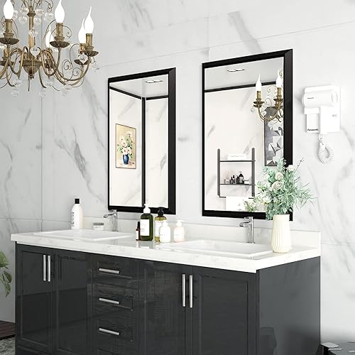 Miniatura 6 de DLLT - Espejo de baño negro de 36 x 24 pulgadas para pared, espejos de pared con marco de aleación de aluminio, espejo rectangular biselado para