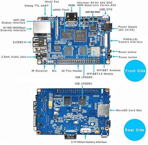 Miniatura 2 de Banana Pi BPI-M64 Allwinner A64 - Computadora de placa única 2 GB LPDDR3 64 bits Quad-core Mini ARM Board con puerto Gigabit Ethernet a bordo WiFi