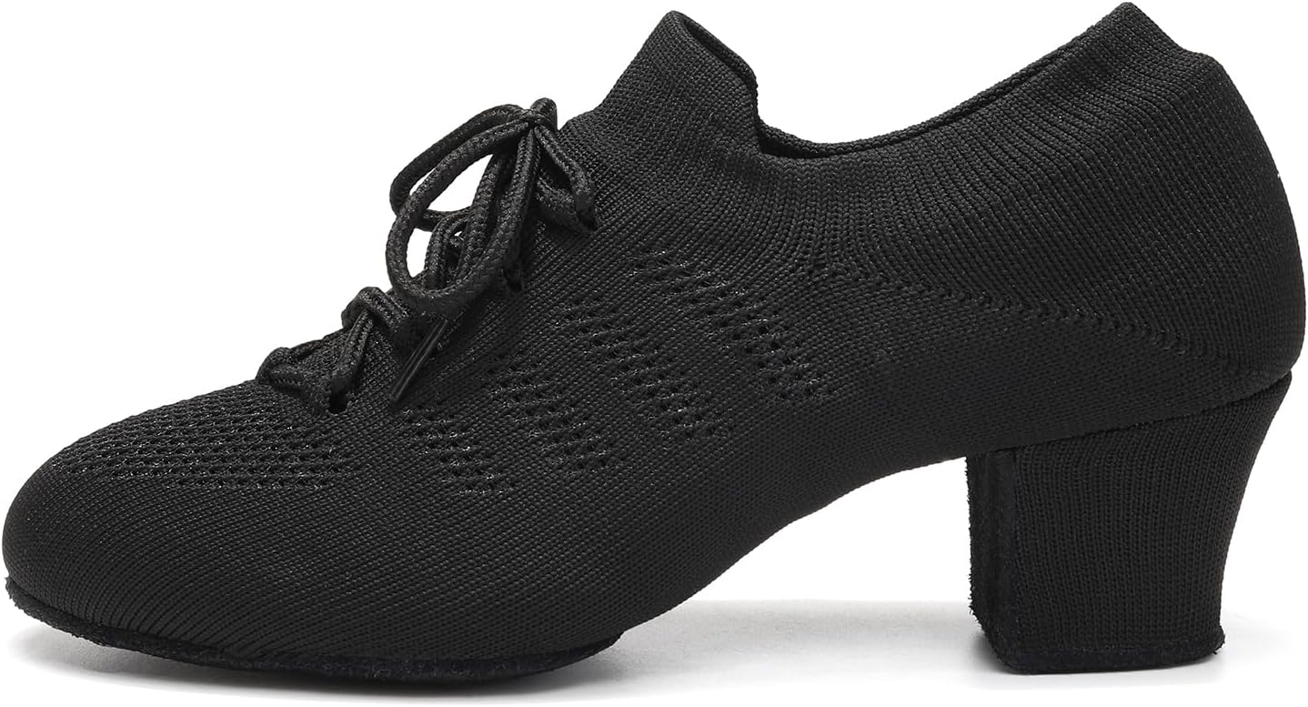 Women's Dance Shoes Practice Close Toe Salsa Ballroom Lace-up Split-Sole Latin Jazz Teaching Shoes
