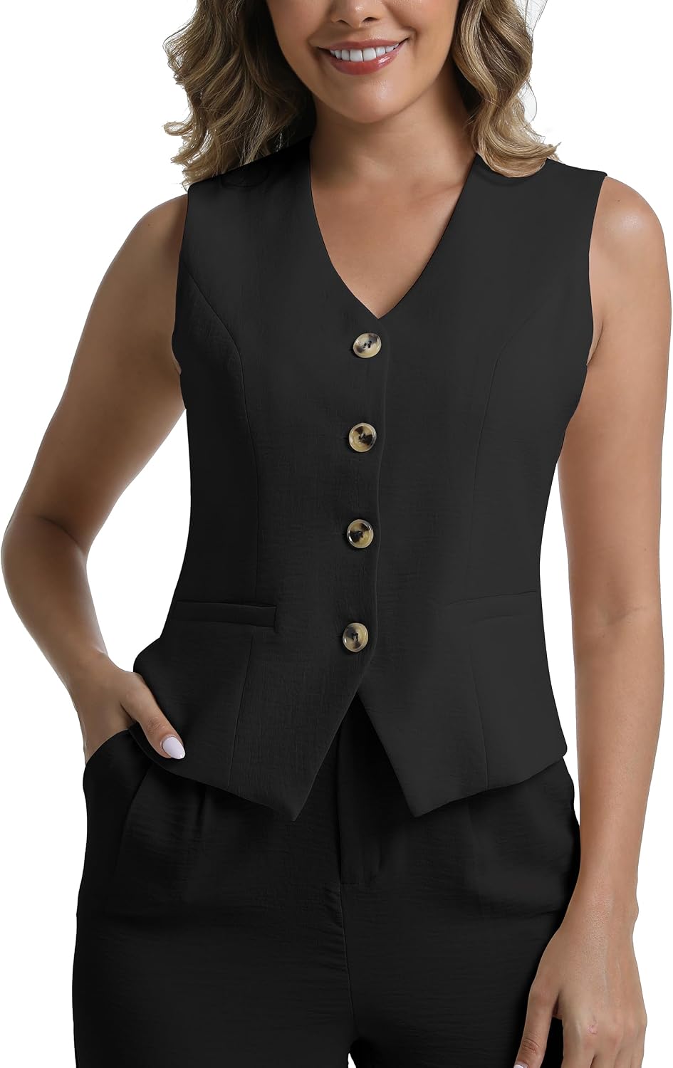 Suit Vest for Women V Neck Button Up Vest Tops Sleeveless Casual Business Waistcoat Blazer Vests