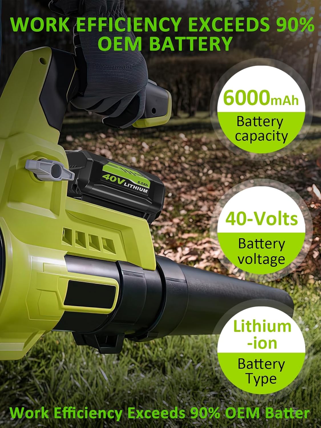 2Pack Upgraded 6.0Ah 40 Volt Lithium ion Batteries High Capacity OP4060 Replacement for Ryobi 40V Battery 6.0Ah OP40602 OP4040 OP4026 OP4050 Compatible with Ryobi 40 Volt Power Tools and Chargers - Image 2