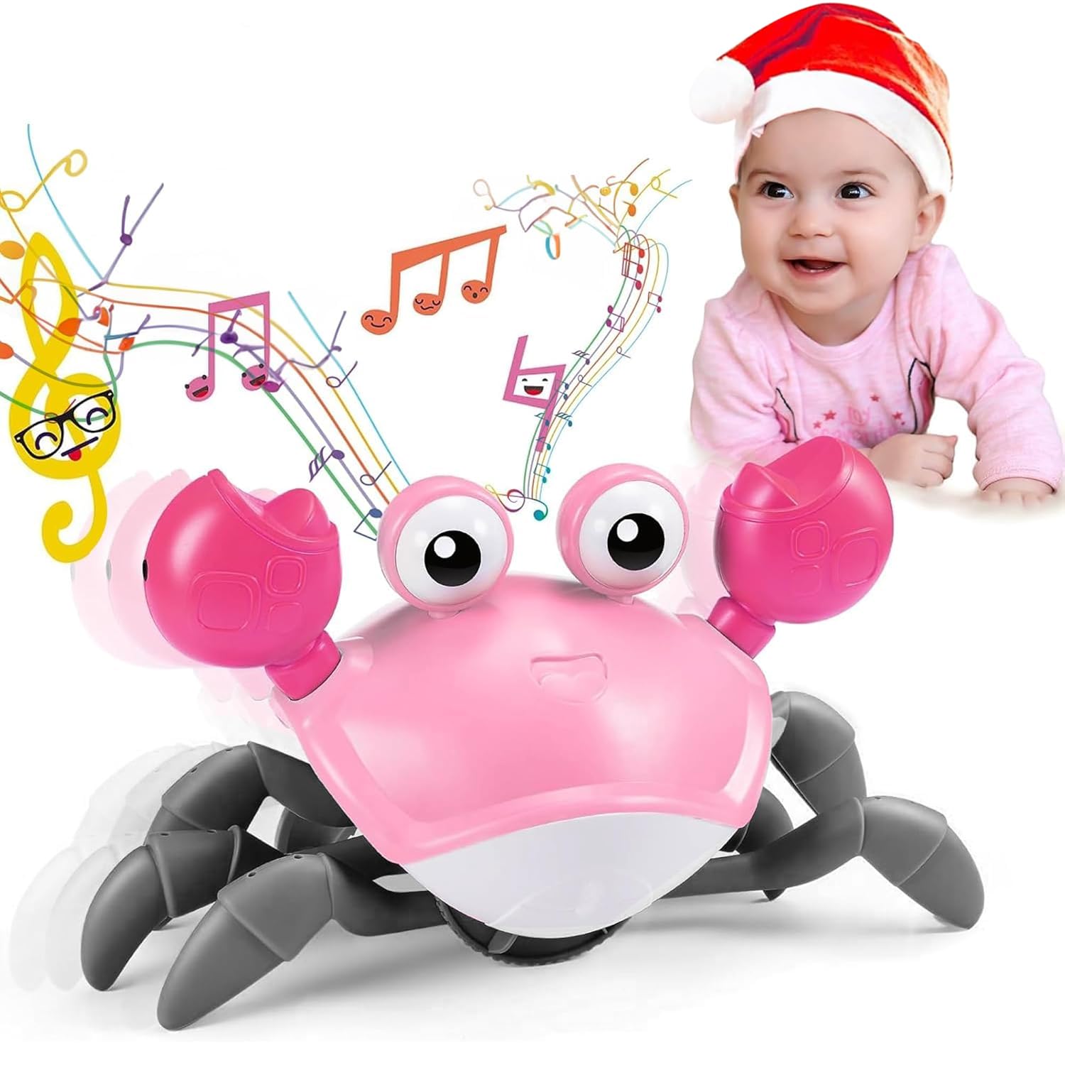 Kidology Crawling Crab Baby Musical Kids Toy with Led Lights & Rechargeable Battery|Interactive Early Learning and Entertainment Toys for Kids Toddlers & Infants|Tummy Time Dancing Toys,Pink