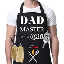 BBQ Apron for Men Dad Husband Boyfriend, Dads Apron, Black Waterproof Chef Aprons with 2 Pockets, Personalised Adjustable Aprons for Grilling Cooking Kitchen Gardening