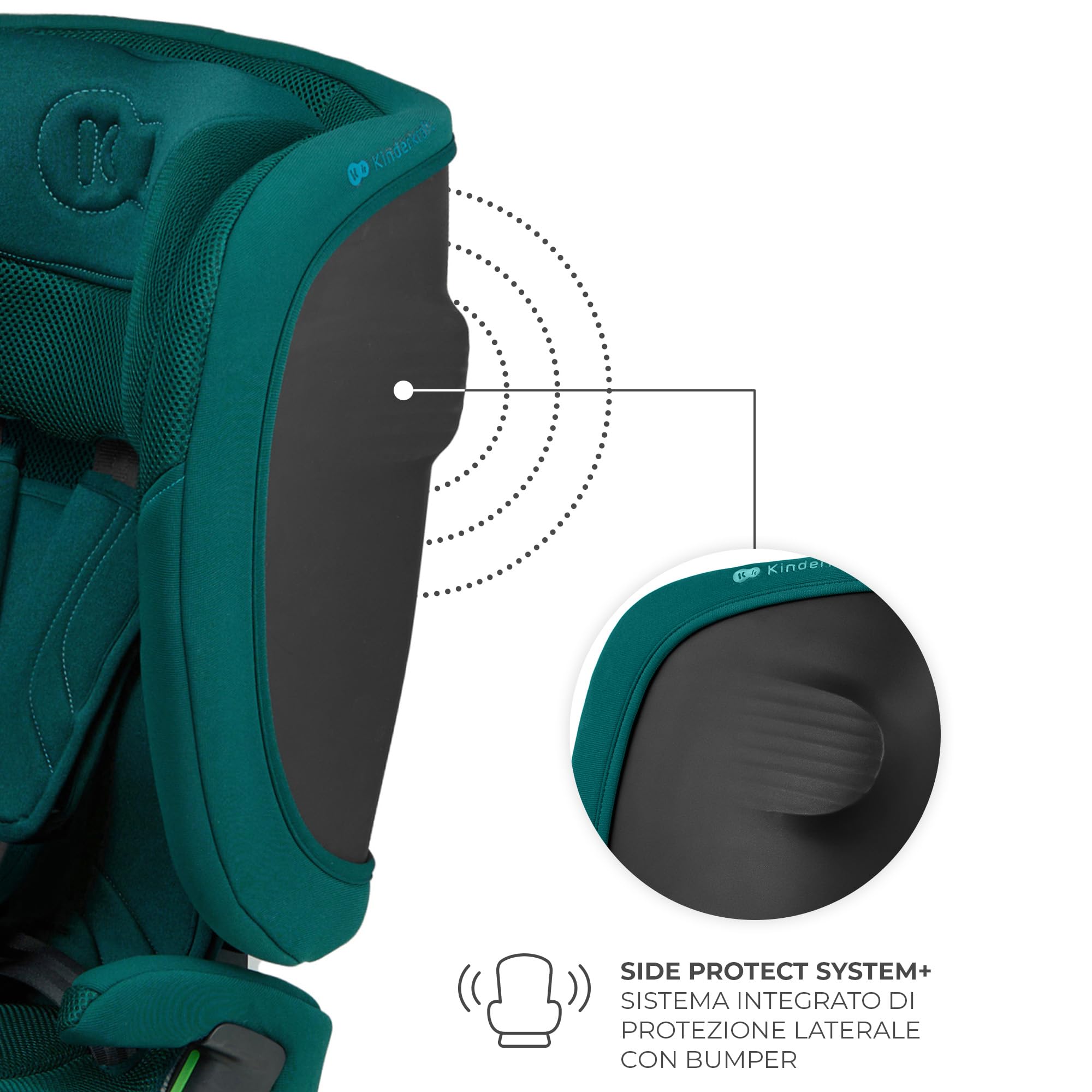 Kinderkraft FIX2GO Seggiolino per bambini i-Size, 76-150 cm, Isofix, Top Tether, saferide sensor, fino a ca. 12 anni, sistemi di sicurezza, rivestimenti di alta qualità, reclinabile, Verde