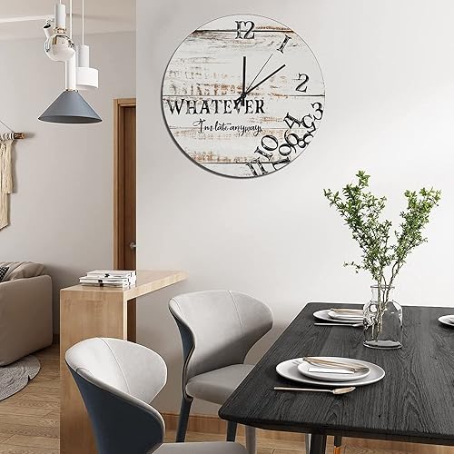 Miniatura 5 de Relojes de pared de madera divertidos Whatever I'm Late Anyways Reloj de pared silencioso sin tictac, funciona con pilas, decorativo para cocina,