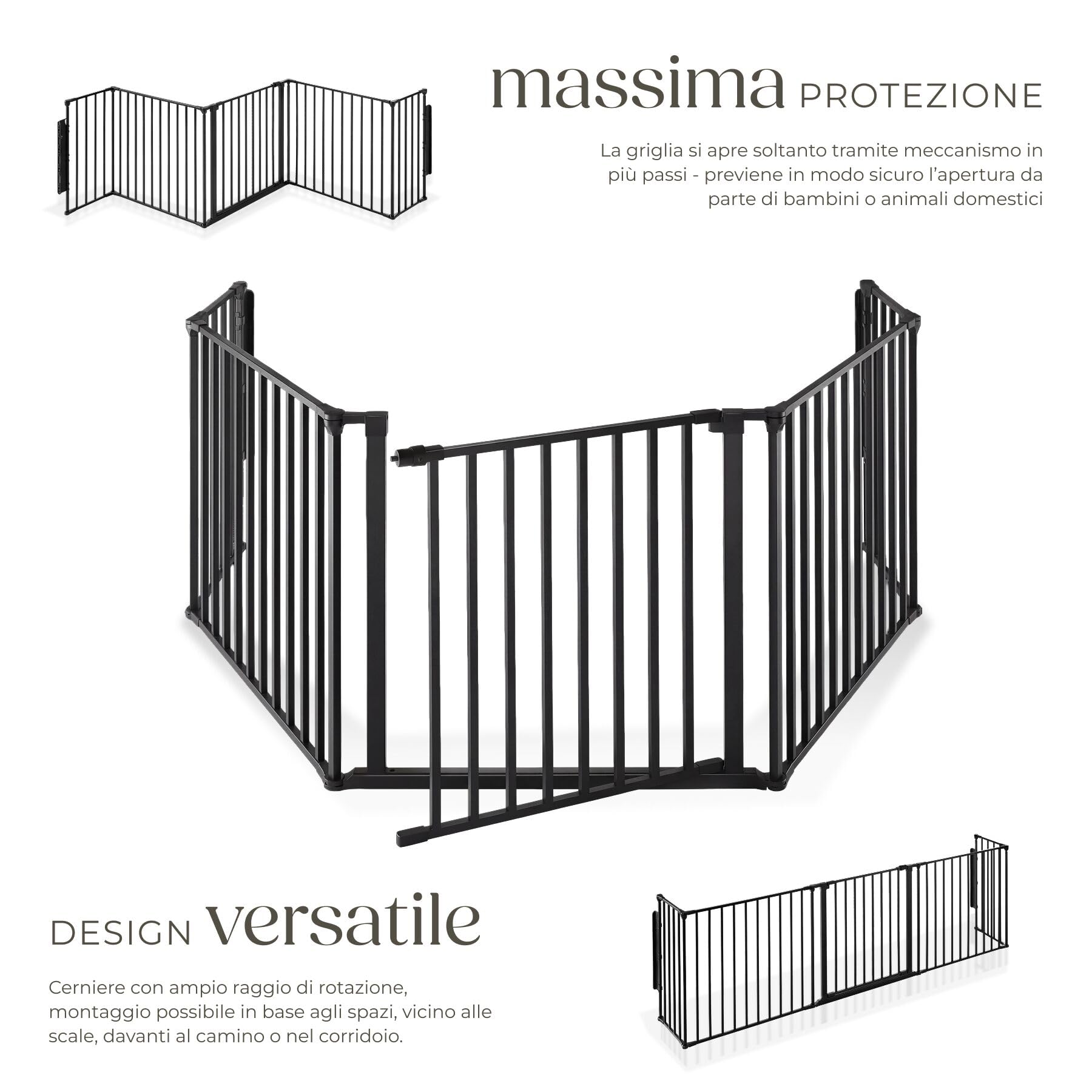 tectake®, Barriera Protettiva per Camino per Bambini, 290 cm, Sistema di Chiusura a Livelli, Costruzione Robusta in Acciaio, Modulare e Flessibile, Cancelletto per Scale e Corridoi