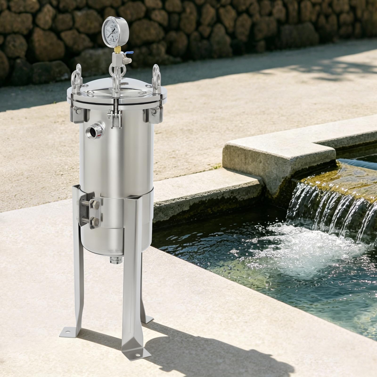 304-Edelstahl Mit Manometer und Entlüftungsventil Großer Durchflussmenge Umkehrosmoseanlage Osmoseanlage Water Filter Teesieb Teaballs Teeei Teefilter mit 5 µm Filterbeutel Waterdrop Drops Würfe
