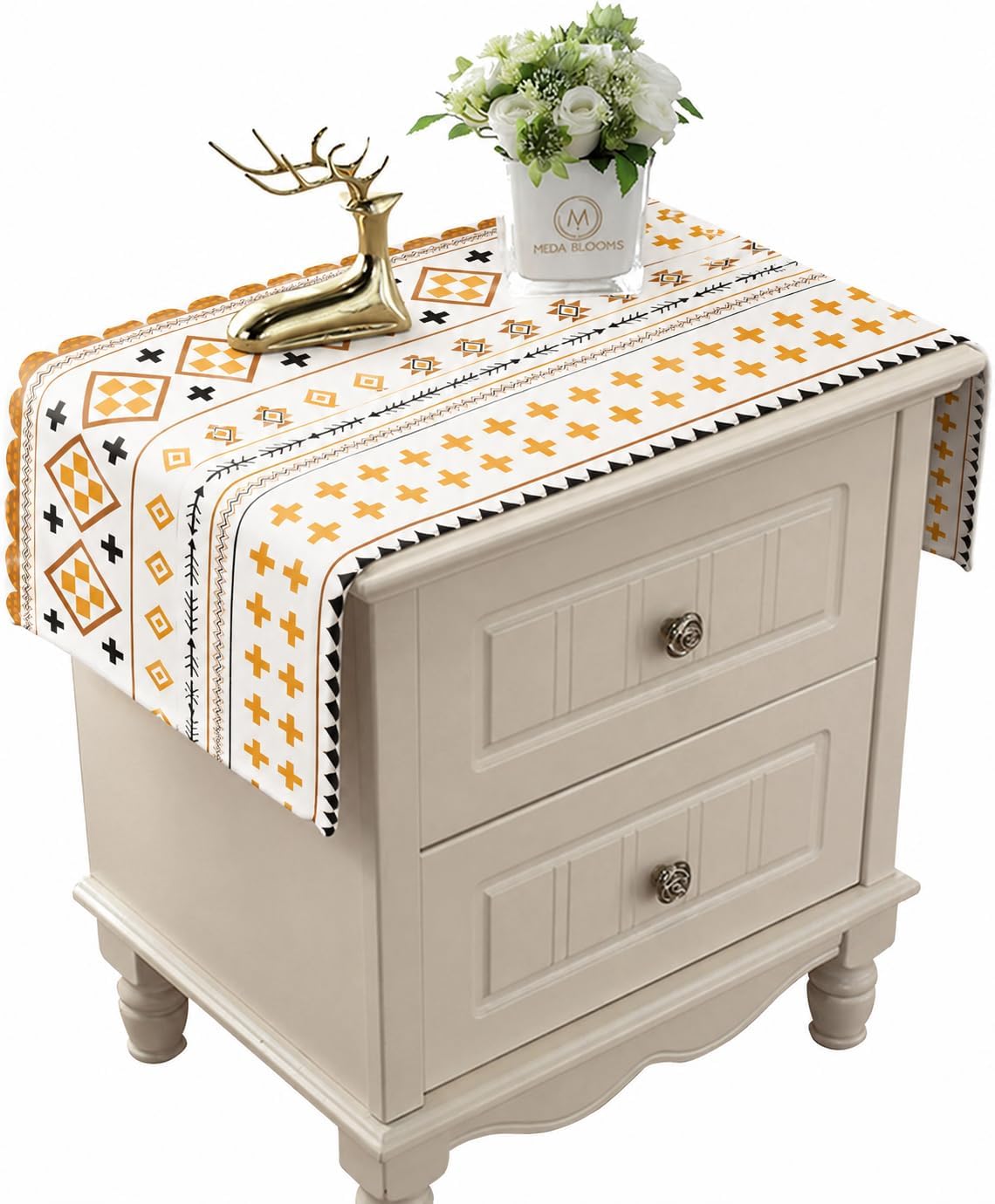 Nightstand Table Tassel Cover, Rustic Rectangle Coffee Table Cloth Suitable for Bedside Table TV Microwave Washing Machine Refrigerator Top Dust Cover White (Pack of 2, 35x90 CM)-image-30