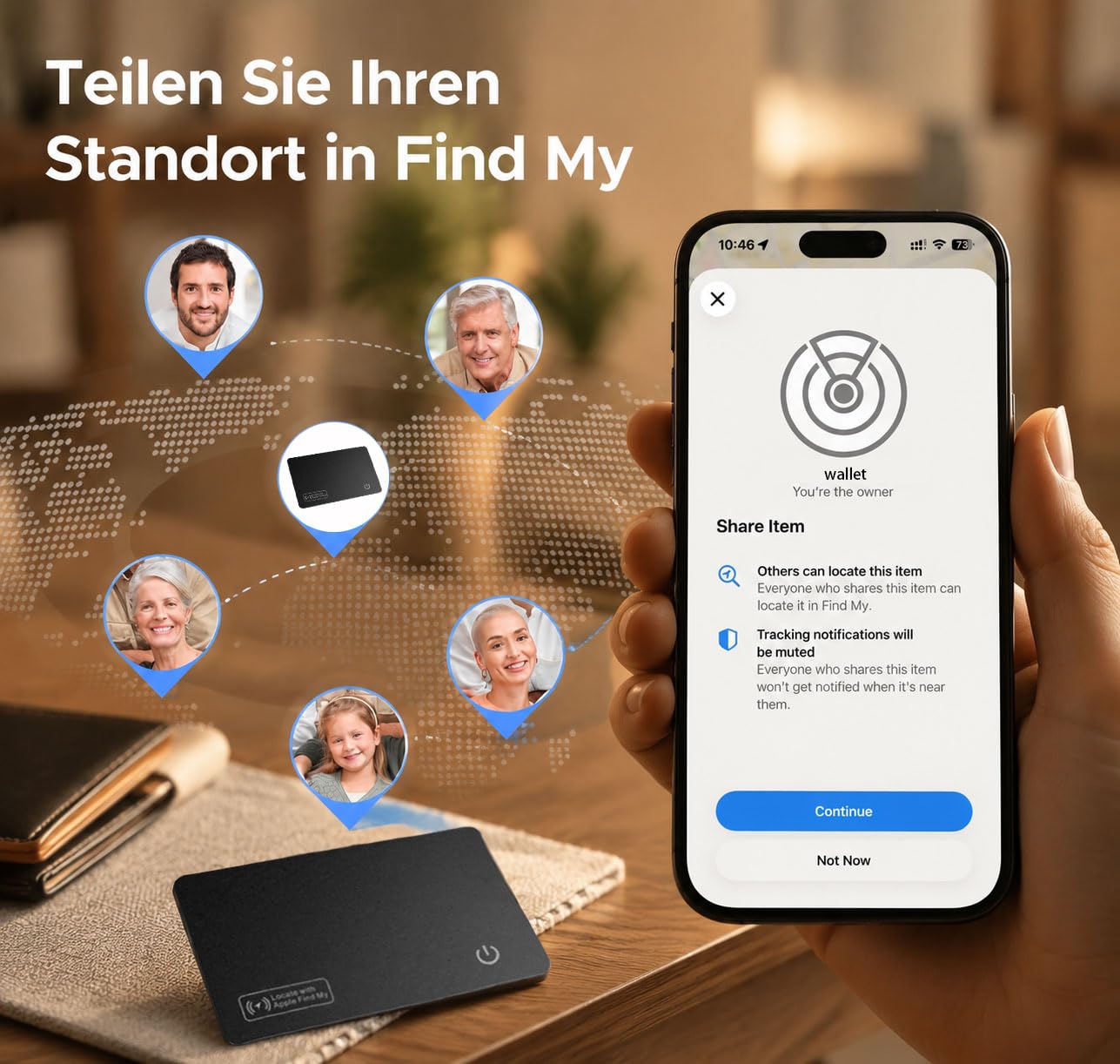 Air Tracker Karte Tag Wiederaufladbarer,kompatibel mit Apple Wo ist? & Find My (nur iOS), IP68 wasserdicht – Slim Schlüssel-Tracker für Geldbeutel, Reisepass, Koffer (2er-Pack) Schwarz