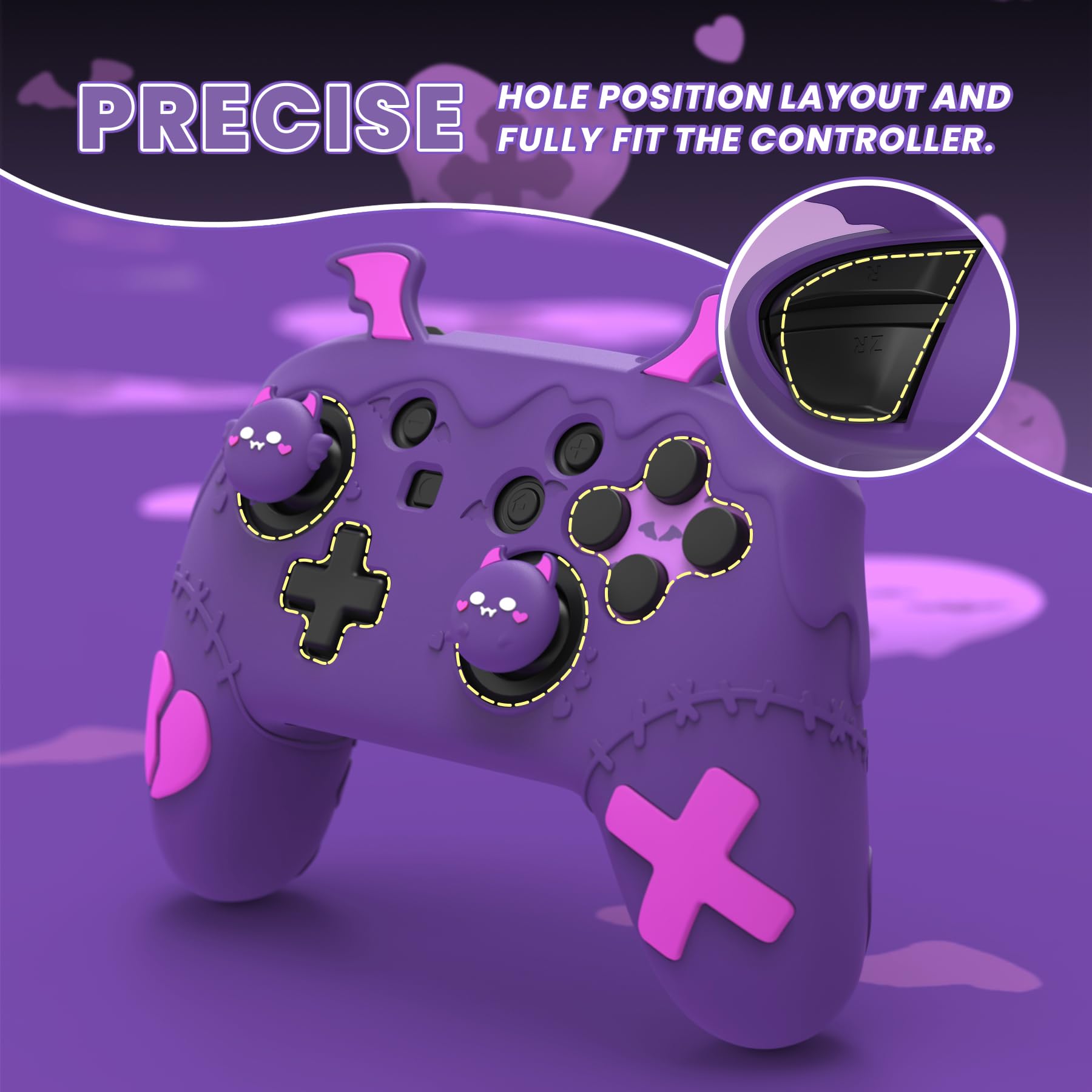 playvital Coque Switch Pro Controller Protective Case avec Protection Joystick Capuchon & Autocollant,Housse Silicone Cover Skin pour Nintendo Switch Pro Manette-Violet,Série Gothic Imp