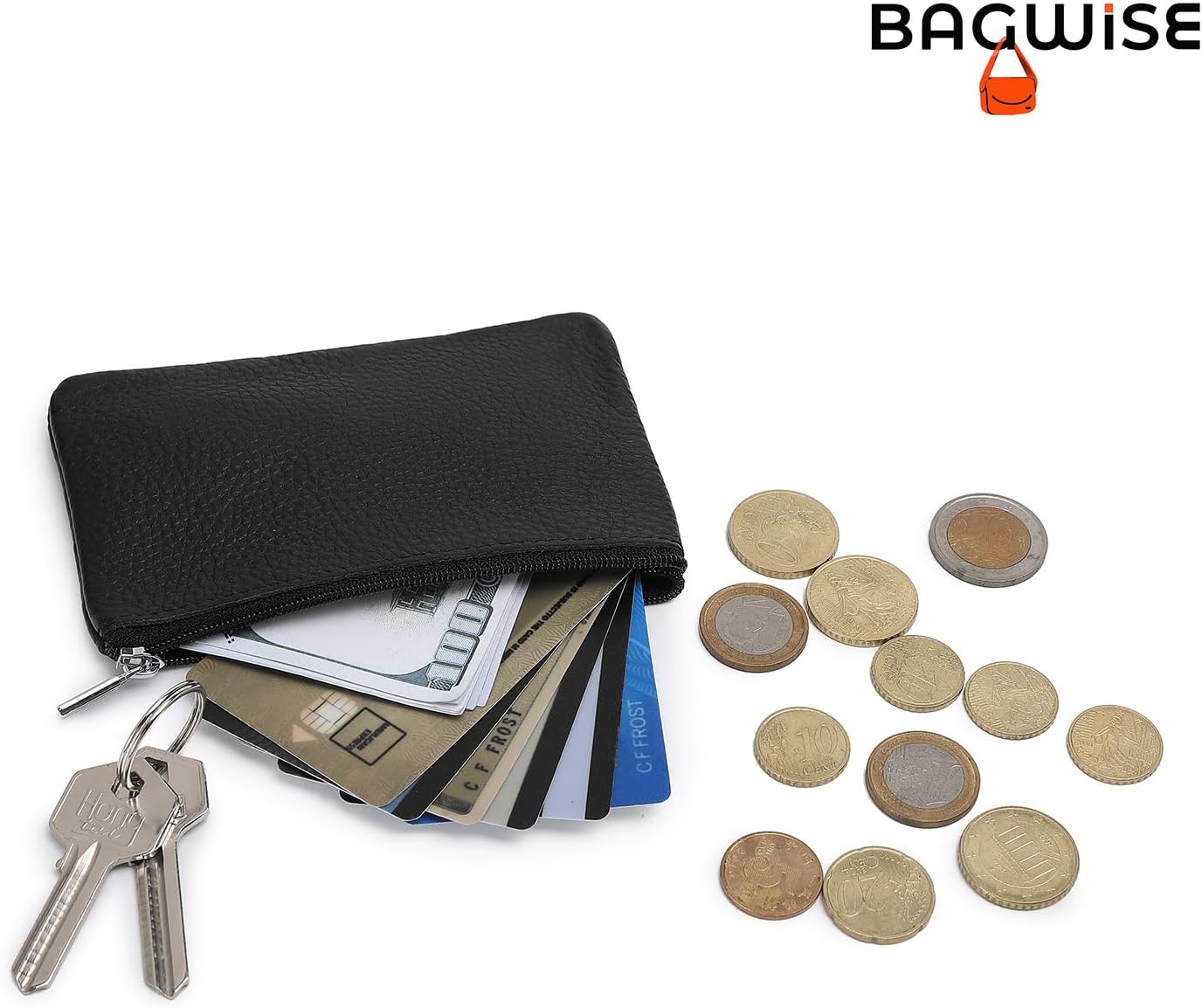 BAGWISE 여성용 동전 지갑 동전 가방 동전 지갑 가죽 신용 카드 홀더 자동차 동전 지갑용 동전 홀더 남성용 여성용 소형 지갑 블랙  캐주얼-Freehip.co.kr