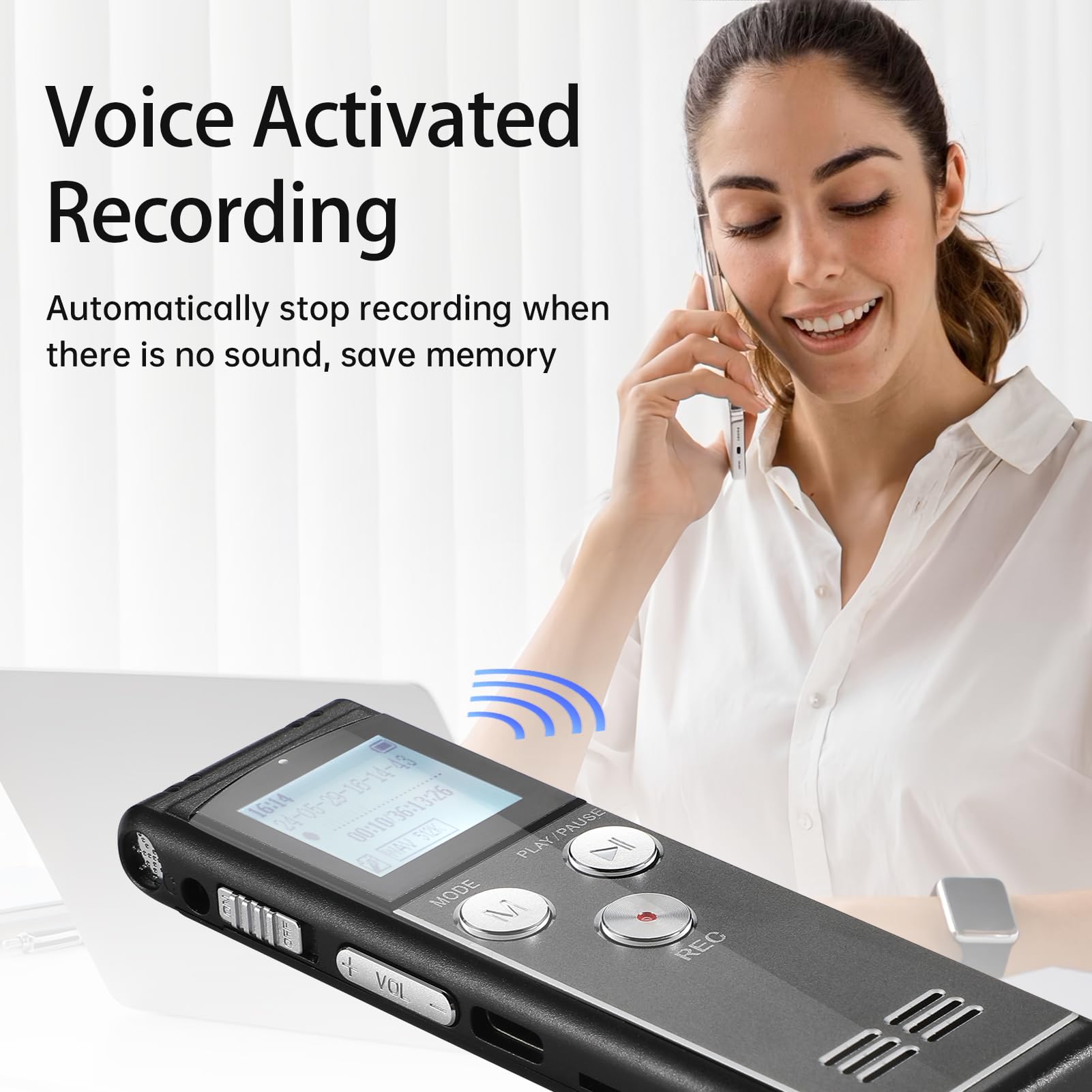 Enregistreur vocal numérique Outdoorm 8+32 Go, lecteur MP3 avec micro et haut-parleur, enregistrement haute résolution 1536 kbps, protection par mot de passe, écran LED et système