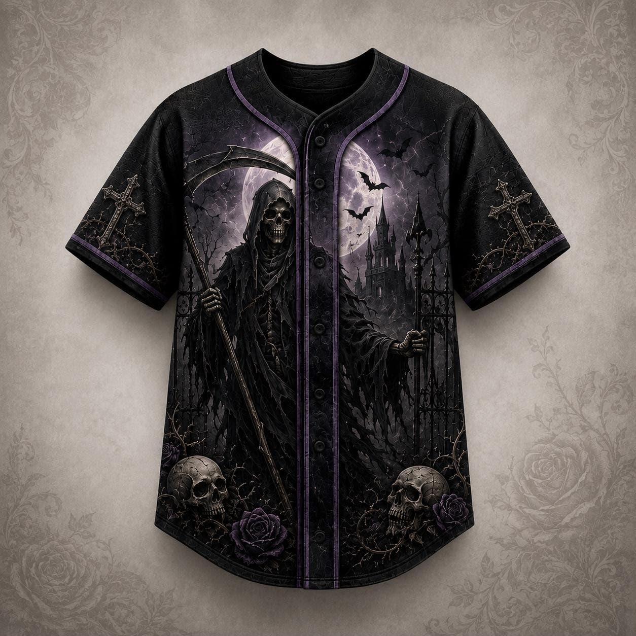 Custom Halloween Baseball Jersey for Men Women, Skull Pumpkin Reaper Shirt