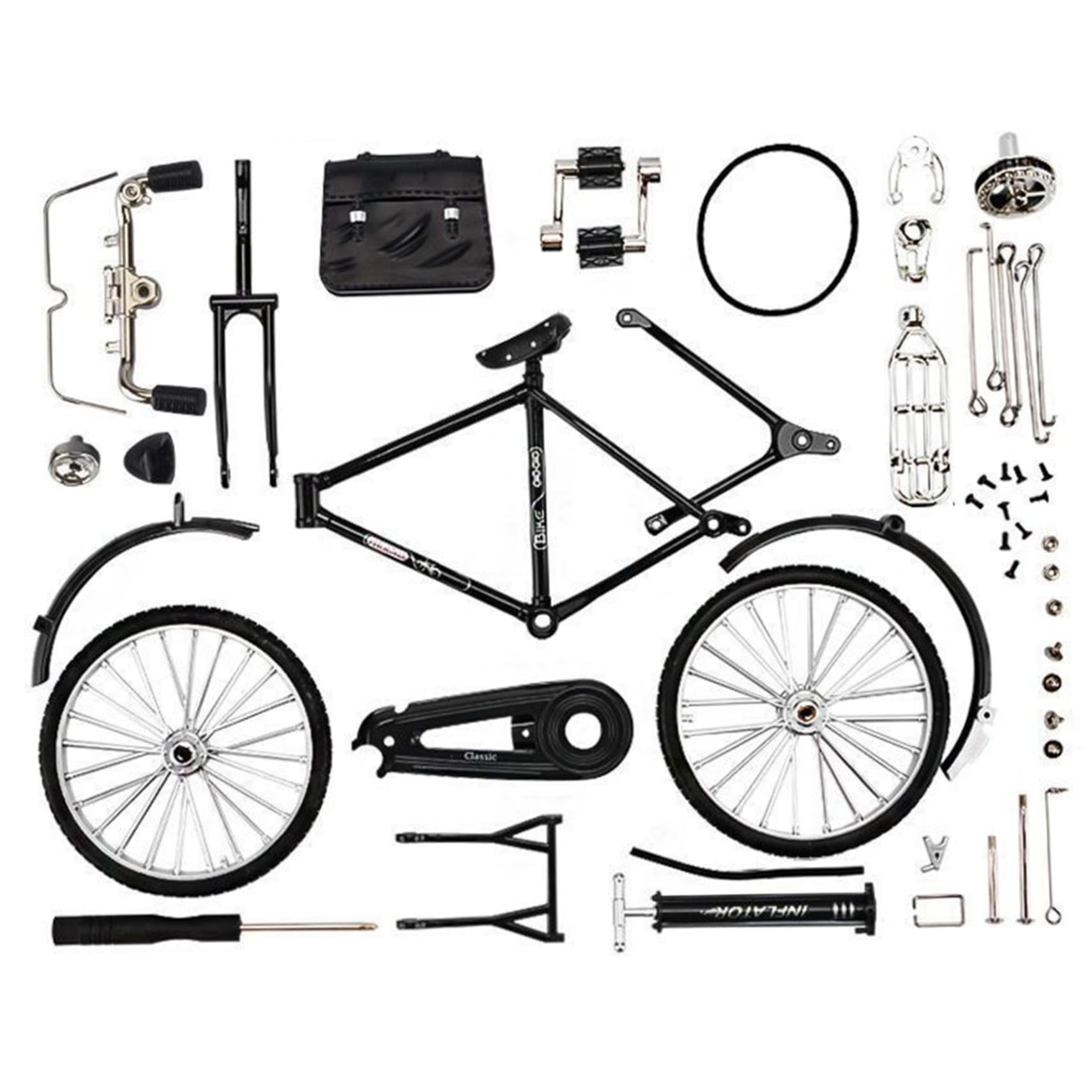 DIY Bicycles Model Scale 51Pcs 1:10 Simulation Retro Alloy Mini Bicycles Model Iron Art Mini Bike with Inflator and Briefcase Tabletop Ornament Christmas