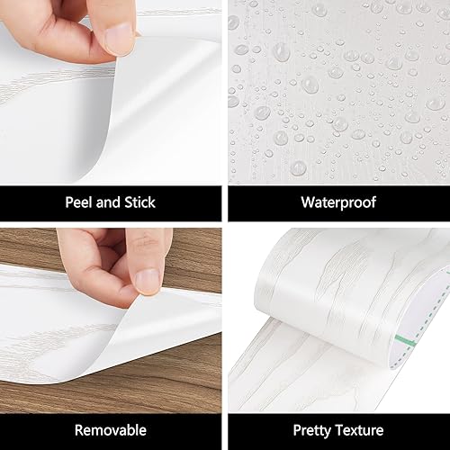 Miniatura 7 de LACHEERY 50 x 3 pulgadas, papel tapiz de madera blanca plateada, borde de pared para despegar y pegar, borde de espejo de grano de madera