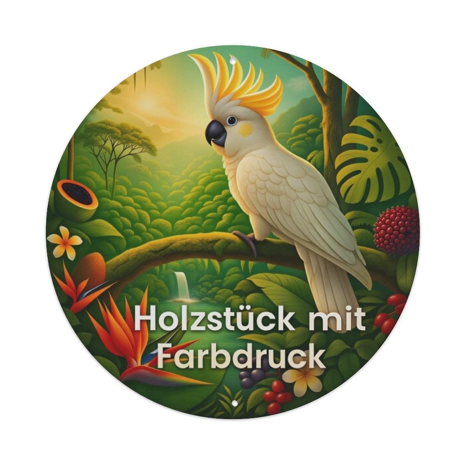 Tropical Jungle Cockatoo Landscape German Round Decor Sign Vintage Aluminium Metal Sign, Retro Wall Decor for Home, Bar, Garage & Farmhouse 20x20cm