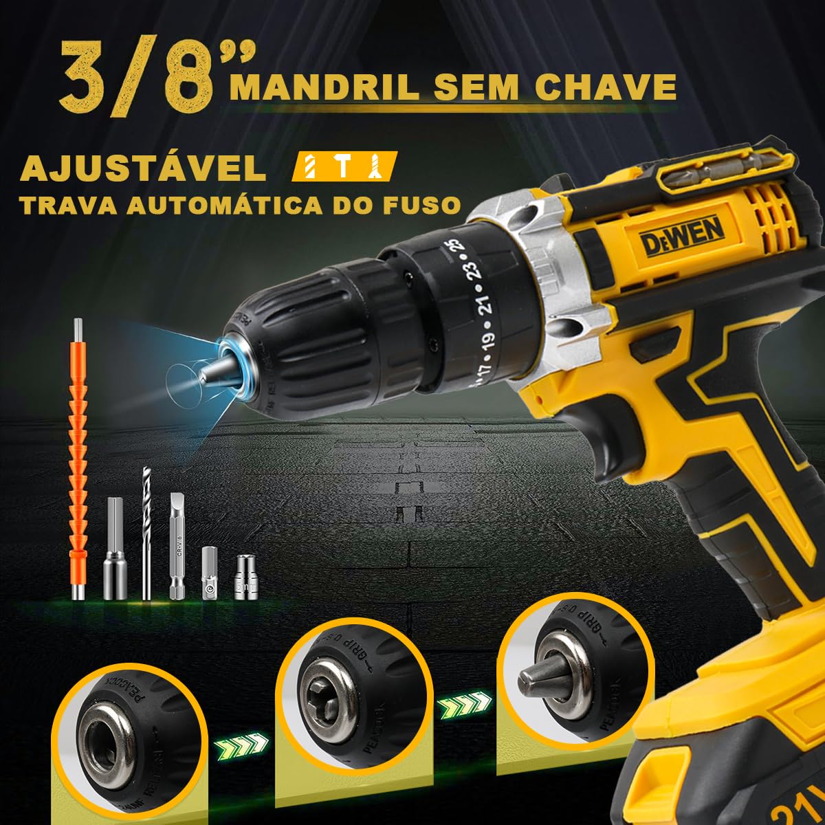 Parafusadeira Elétrica sem Fio 21V com 25+3 Posições de Torque, 2