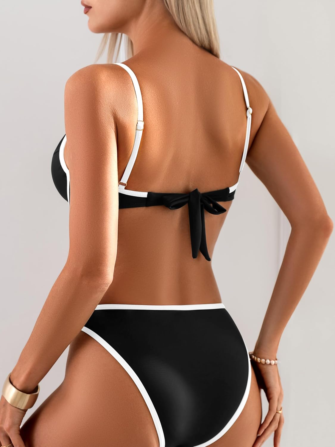 swimall Women's Push Up Bikini Set Underwire Two Piece Swimsuit Contrast Binding High Cut Leg Bathing Suit