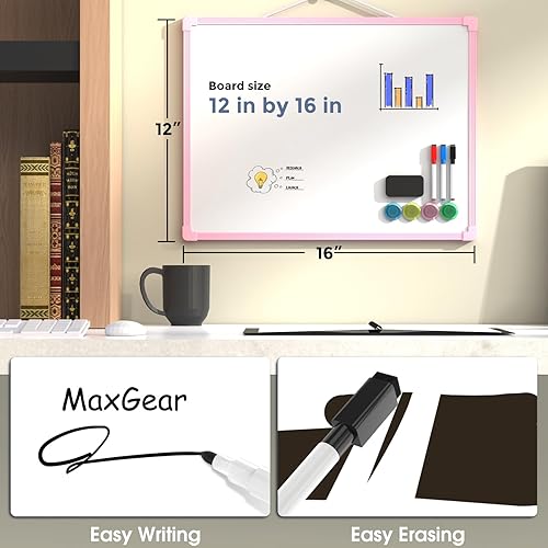 Vista 34 de MaxGear Pizarra blanca colgante de doble cara para pared, pizarra blanca colgante de 16 x 12 pulgadas, pequeña pizarra blanca de borrado en seco