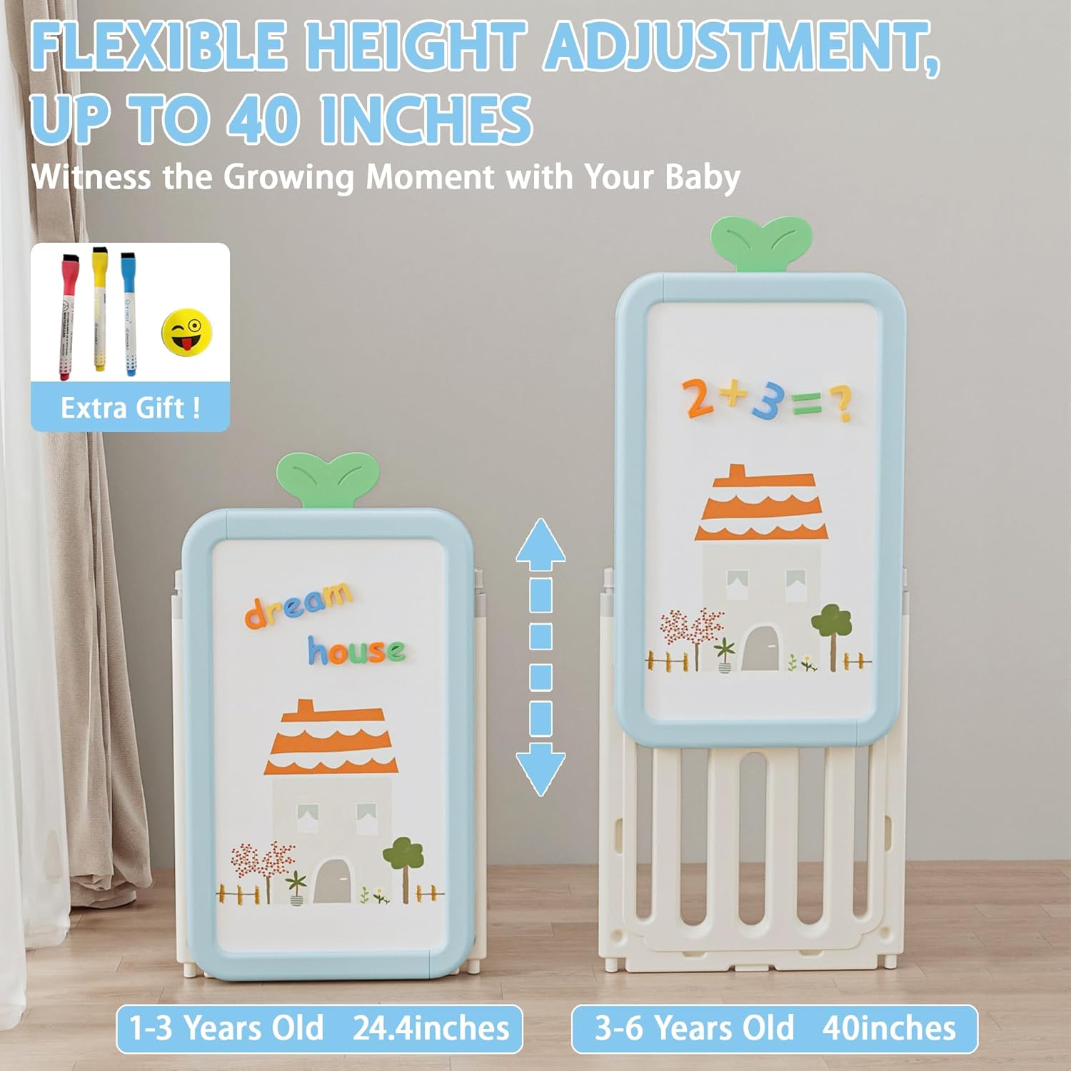 DEYGIA Foldable Kid Toy Storage Organizer with 10 Removable Bins and 3-Tier Bookshelf, 4 in 1 Multifunctional Large Toy Organizer with Drawing Board for Kid Bedroom Playroom Living Room, Light Blue