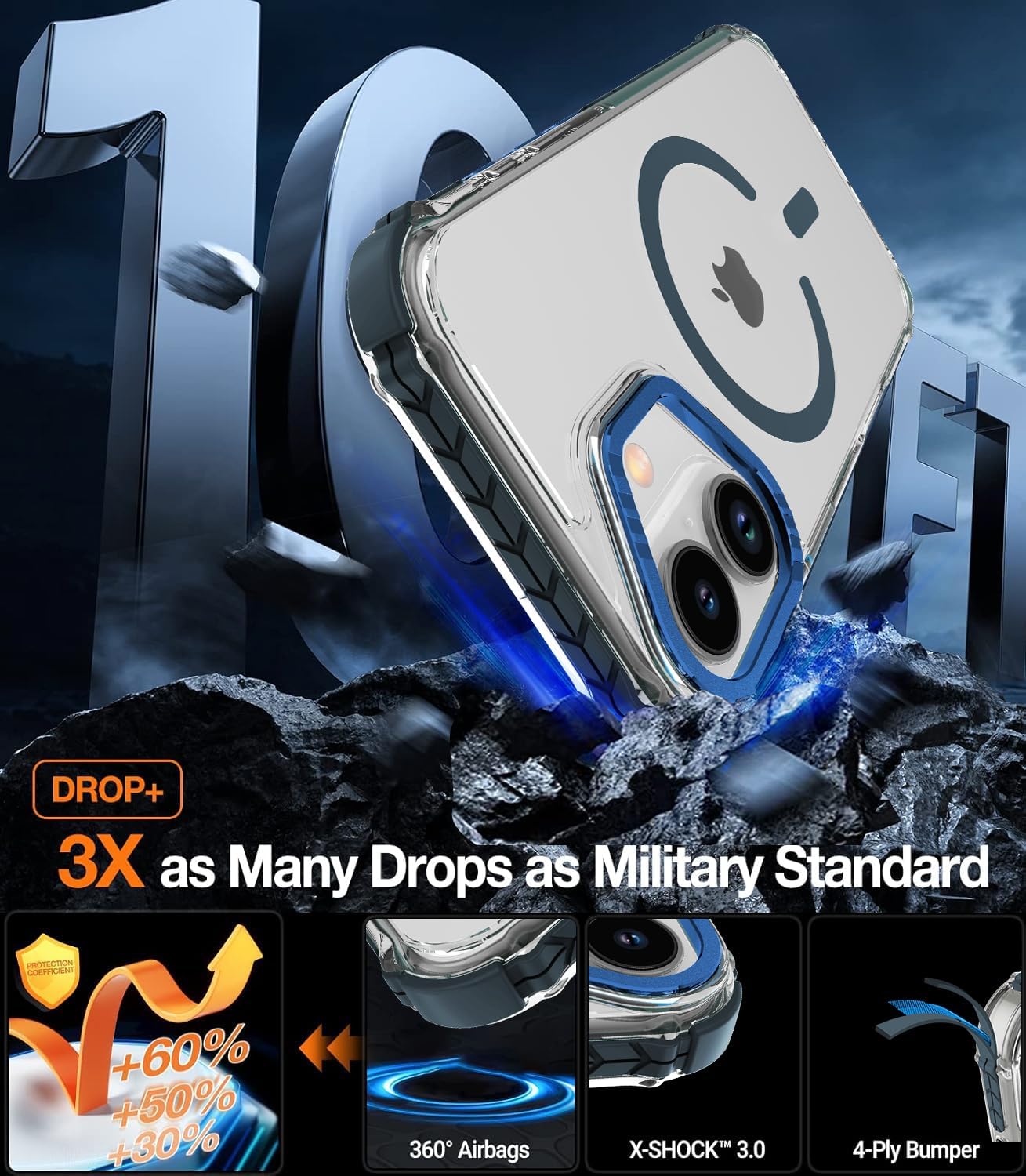 DEERLAMN Strong Magnetic Case for iPhone 17 6.3-Inch,[Compatible with Magsafe][Military Grade Drop Protection] Clear Slim Shockproof Protective Phone Cover-Transparent+Blue - Image 3