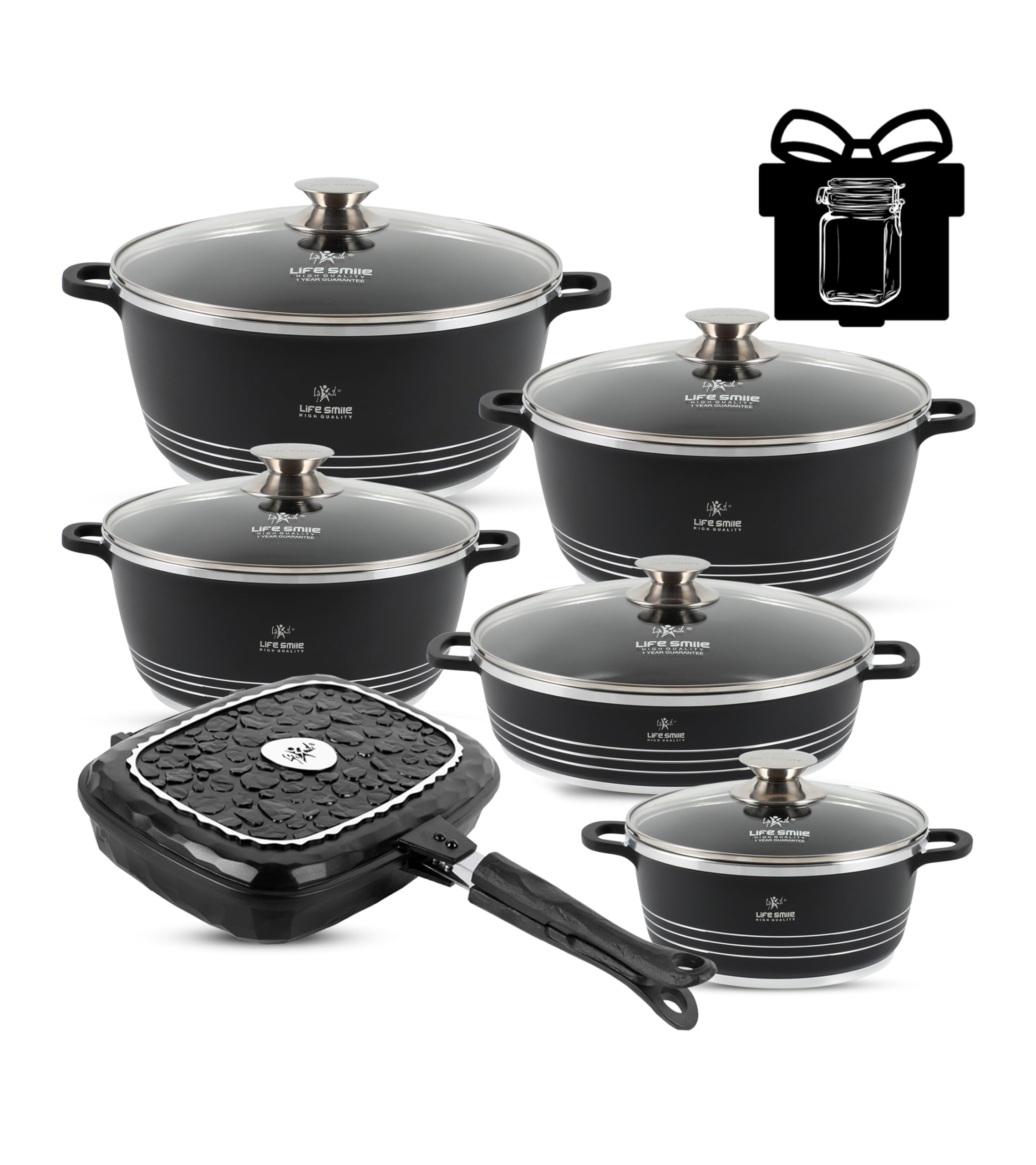 Sponsored Ad – LIFE SMILE Cookware Set Granite Stone - Pots and Pans set Multi Layer Granite Non Stick Coating Cookware Sets 100% PFOA FREE, Oven Safe Cooking Sets (Black (Ceramic), 12 Pieces)