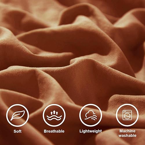 Miniatura 5 de ETDIFFE Juego de funda de edredón naranja quemado, tamaño Queen, 3 piezas, bohemio, terracota, microfibra, suave y ligera, rústica Qulit (90 x 90)