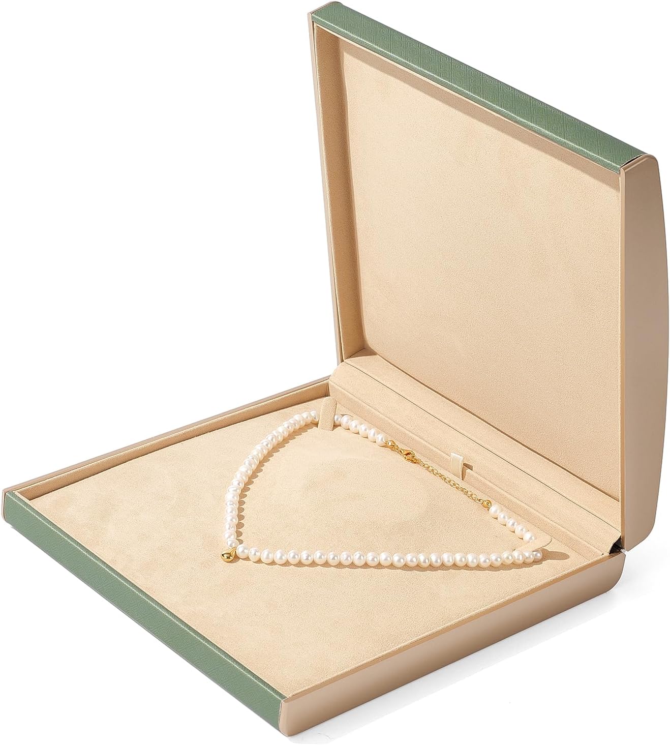 5 in 1 PU Leather Jewelry Set Box Microfiber Interior Gold Rimmed Necklace Earring Ring Bracelet Earring Gift Box Jewelry Case (Green)