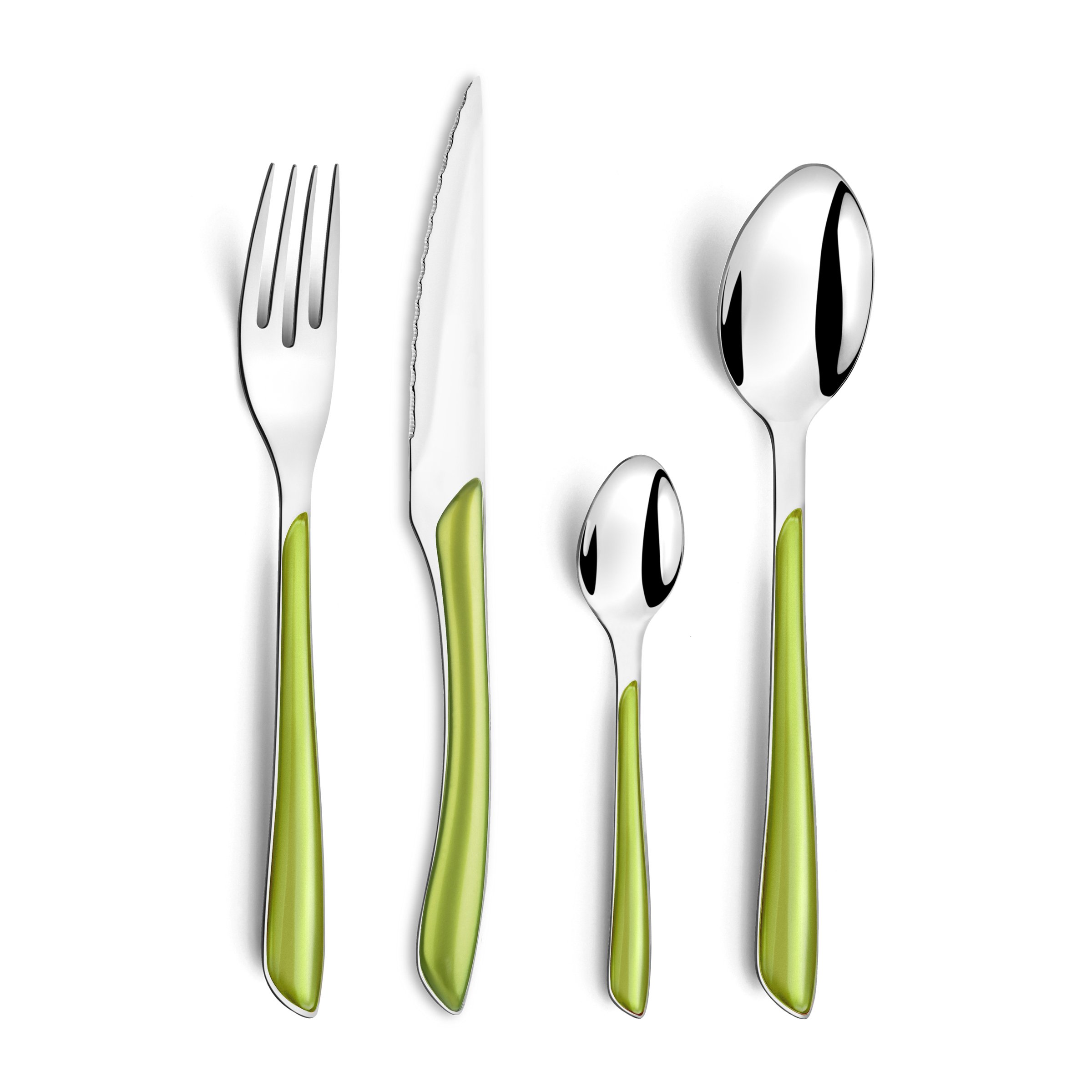 Amefa ECLAT Metallik Food Grade 18/0 Stainless Steel Premium Cutlery Set (6X Dinner Forks, 6X Dinner Spoons, 6X Dinner Knives, 6X Dessert/Tea Spoons) 24 Pieces, Olive Metallic