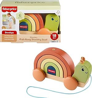 Fisher-Price Wood Toddler Toy Pull-Along Stacking Snail, Tiny Garden 6-Piece Wooden Activity for Motor Skill Development Kids Ages 18+ Months (Amazon Exclusive)