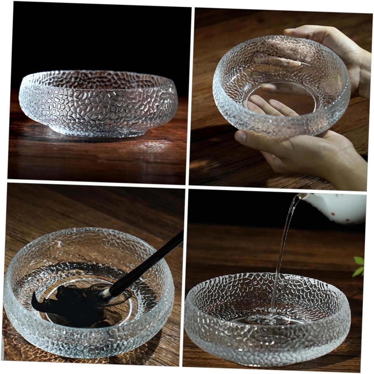 OSALADI Glass Ink Brush Washer for Calligraphy and Painting, Elegant Bowl