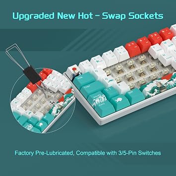 MageGee MK-STAR61 60% Mechanical Keyboard UK Layout, Hot-Swappable RGB Compact Wired Gaming Keyboard with 5-Sided Dyed Keycaps, Pre-Lubed Switches, EVA Silencer Foam, NKRO for Mac/Win (Waves)